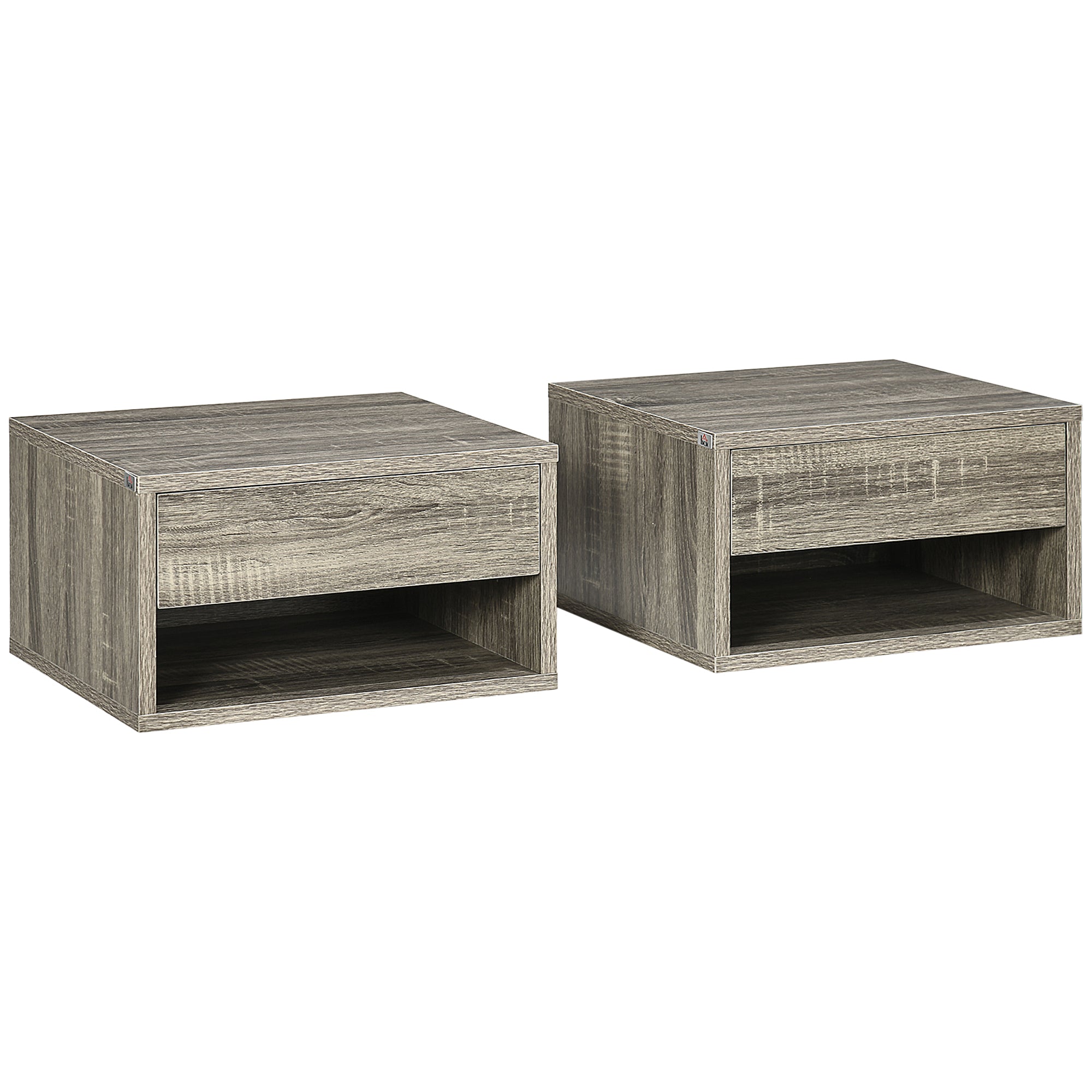 HOMCOM Floating Bedside Table Set of Wall Mounted Nightstand Brown