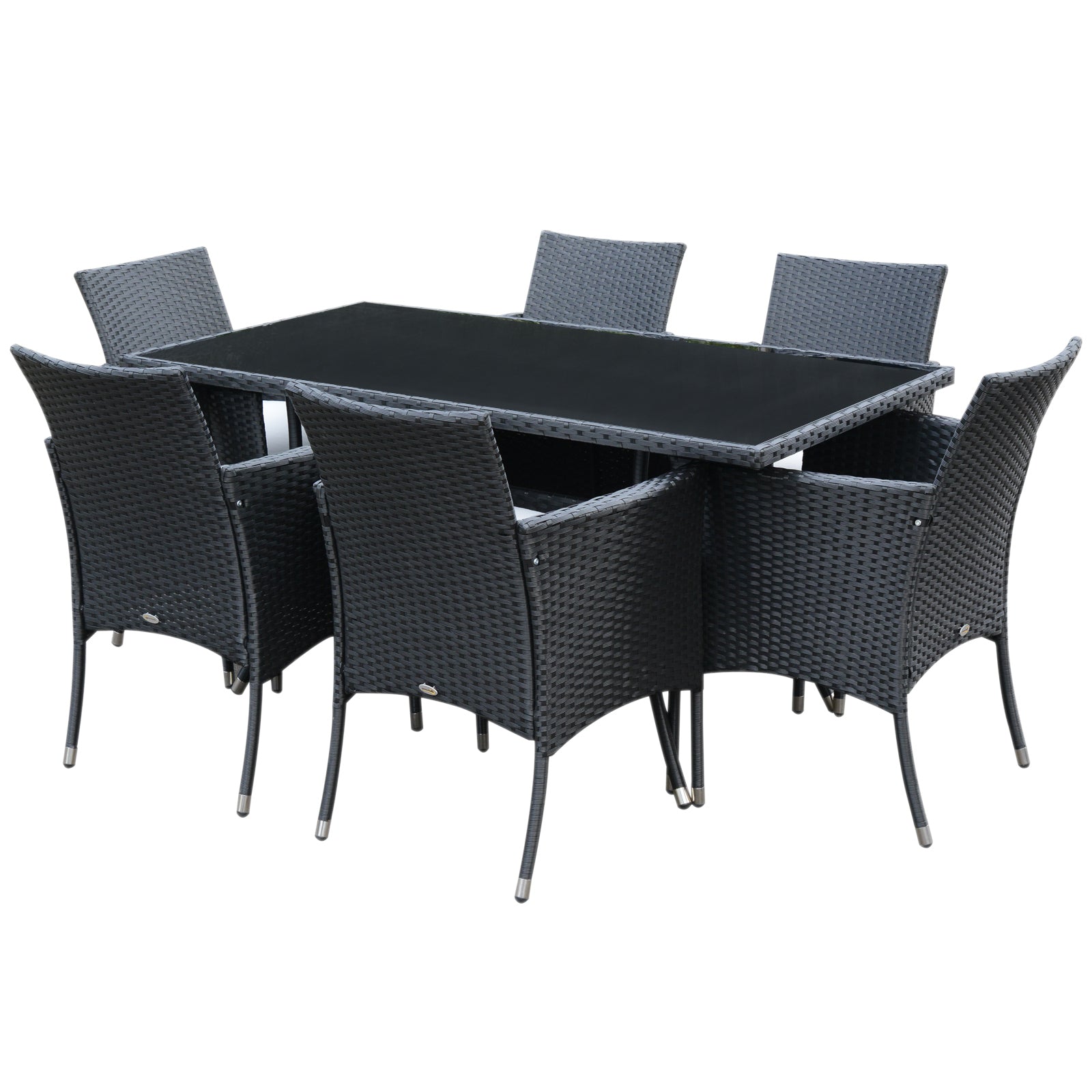 MCL Seater Rattan Dining Set with Cushions, Rattan Garden Furniture Set with Armchairs, Rectangular Glass Top Table, Outdoor