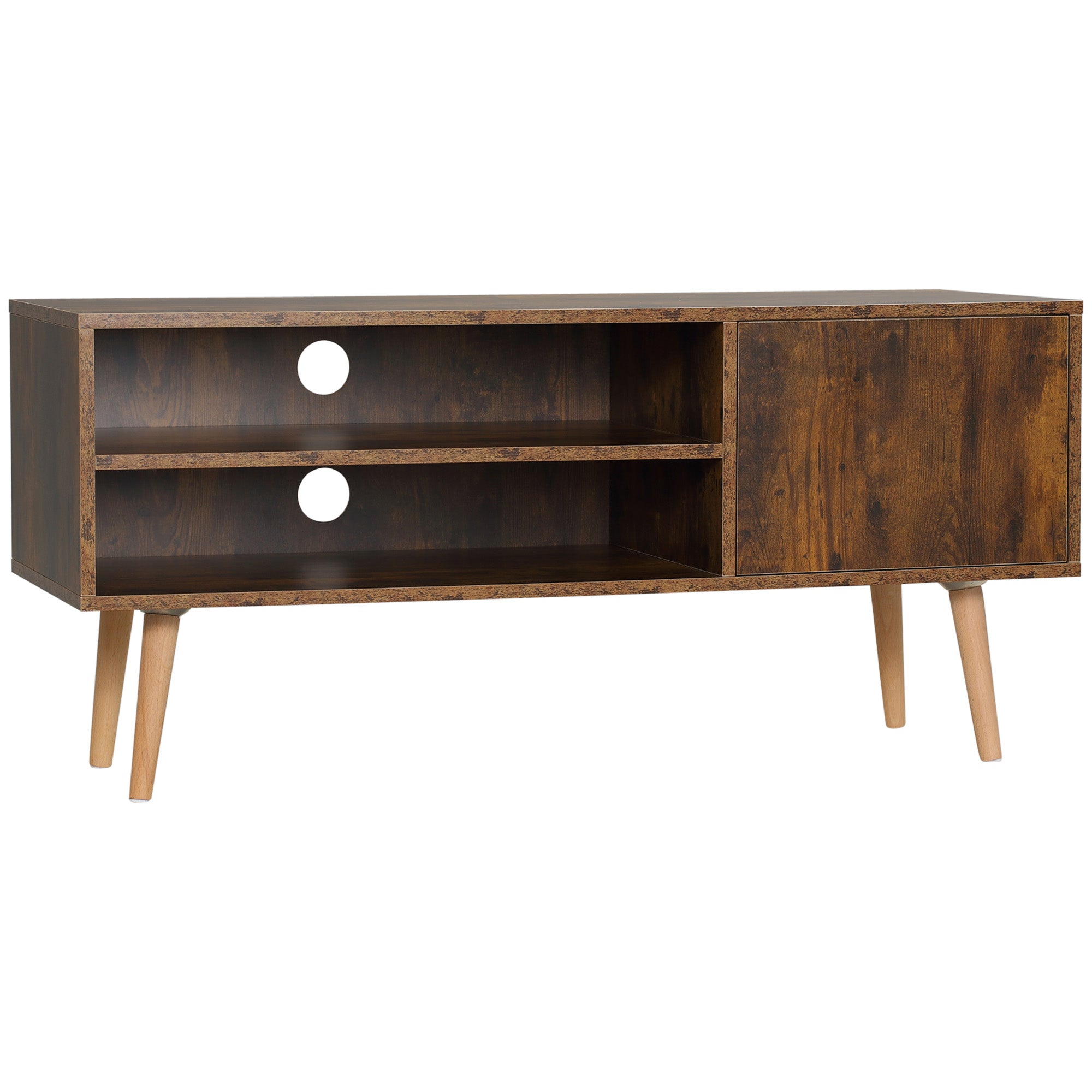 MCL TV Stand Cabinet up to Inches, TV Unit with Single Door and Open Shelves, Cable Holes for Living Room, Bedroom, Brown