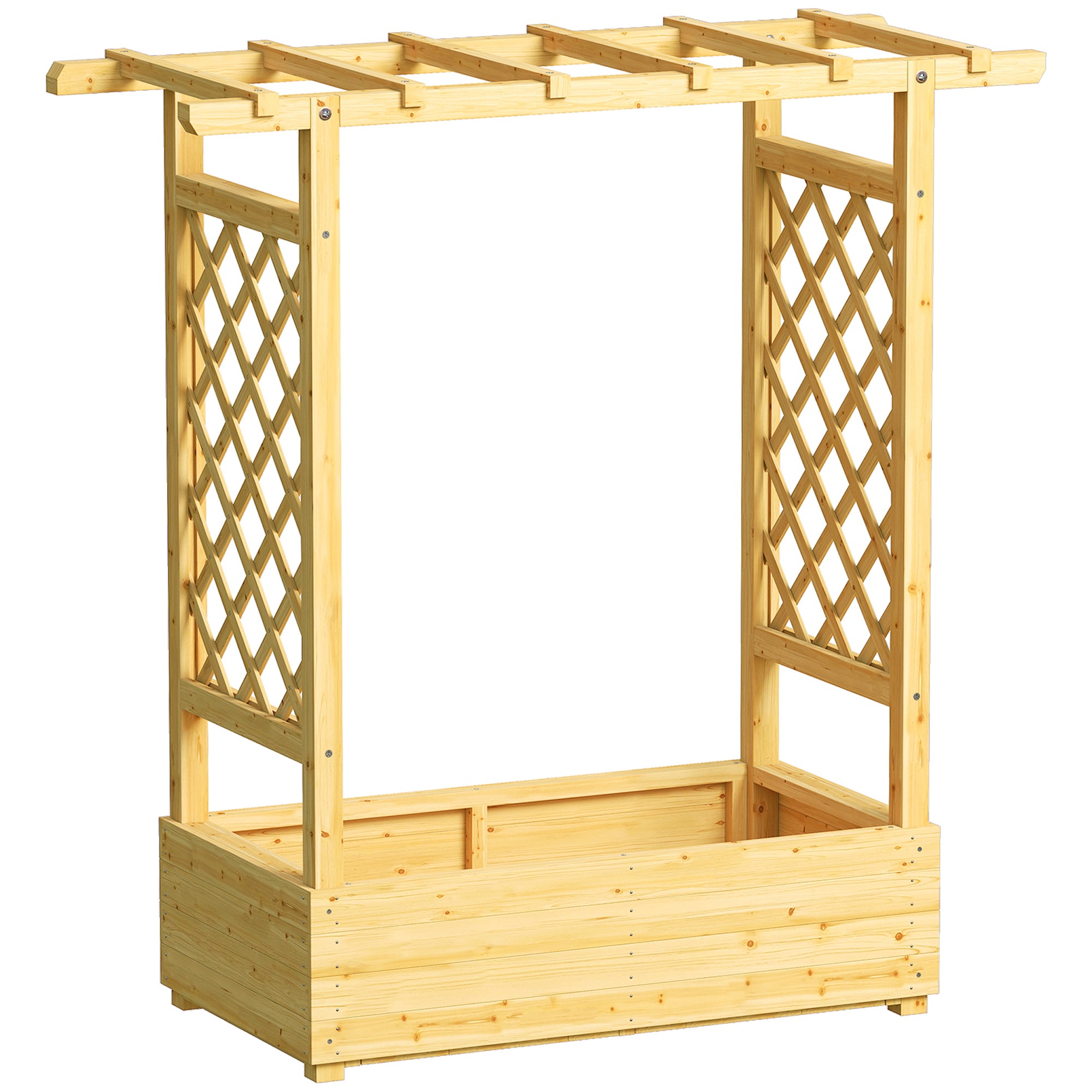Garden Planter with Trellis, Wooden Raised Bed for Garden with Hanging Roof and Drainage Holes, Outdoor Trellis Planter Box for - Natural wood finish