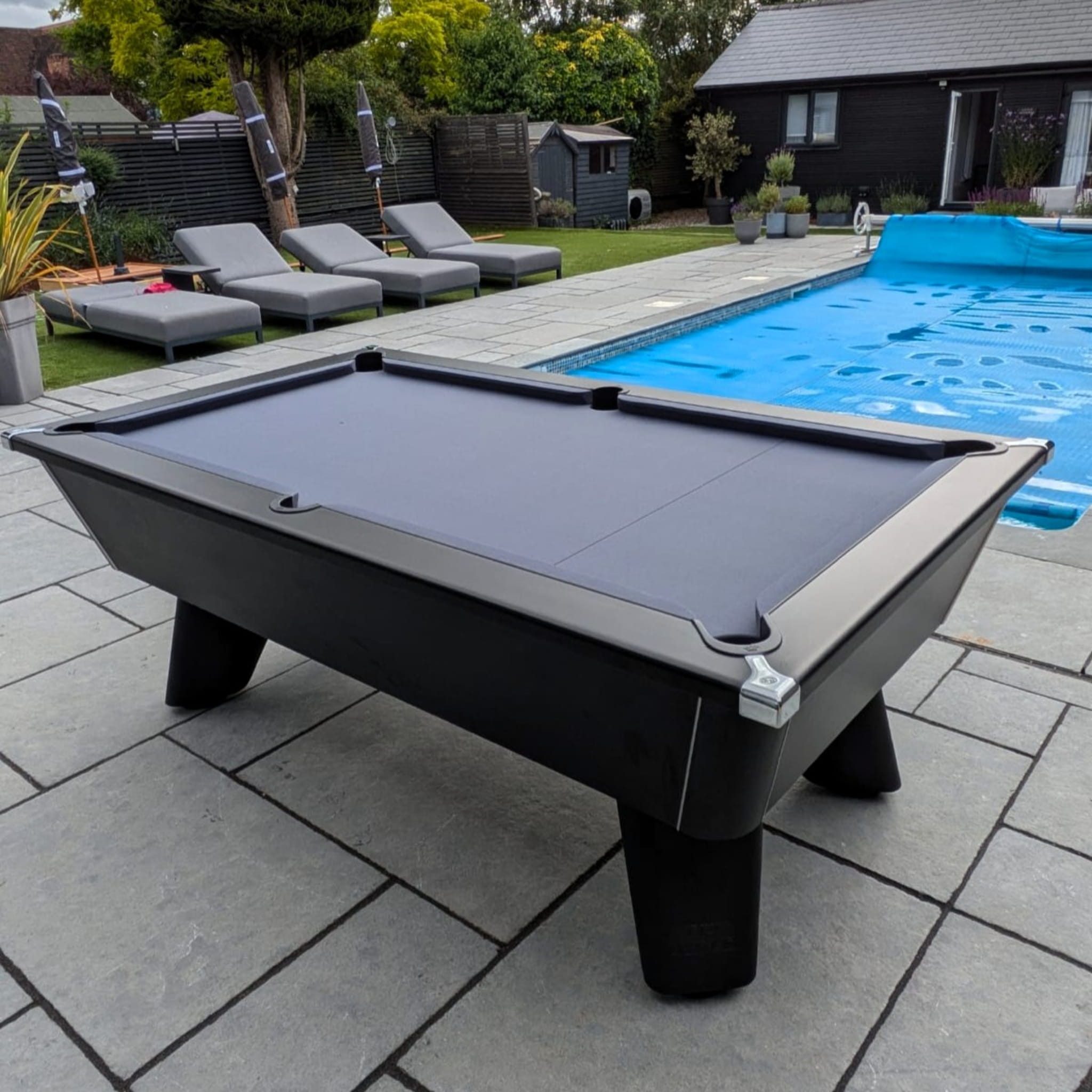 Cry Wolf Outdoor Slate Bed Pool Table - Matt Black - ft & ft - ft