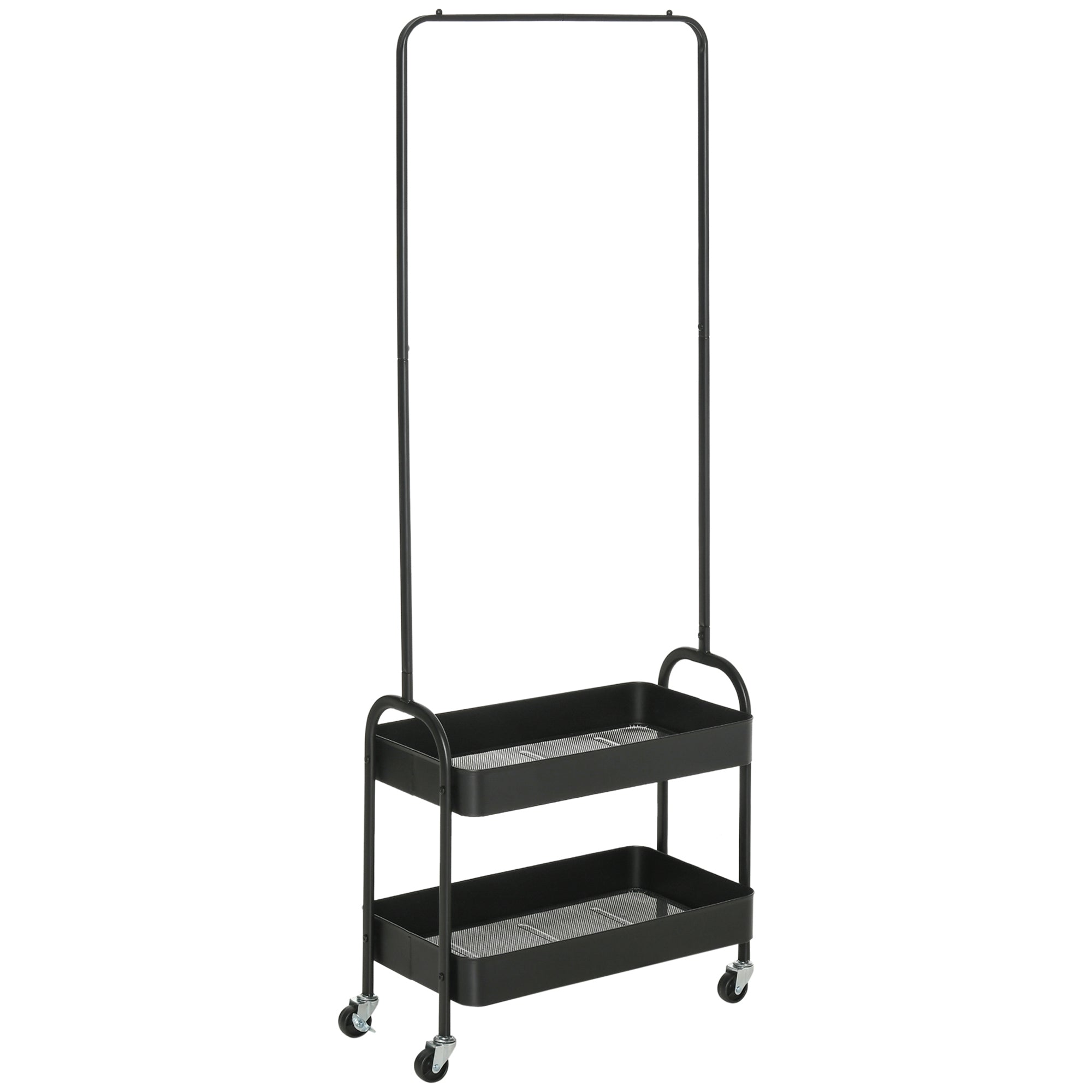 MCL Metal Clothes Rack with Shoe Storage, Clothing Rail on Wheels, Freestanding Hall Tree, Coat Stand with Storage Shelf, Black