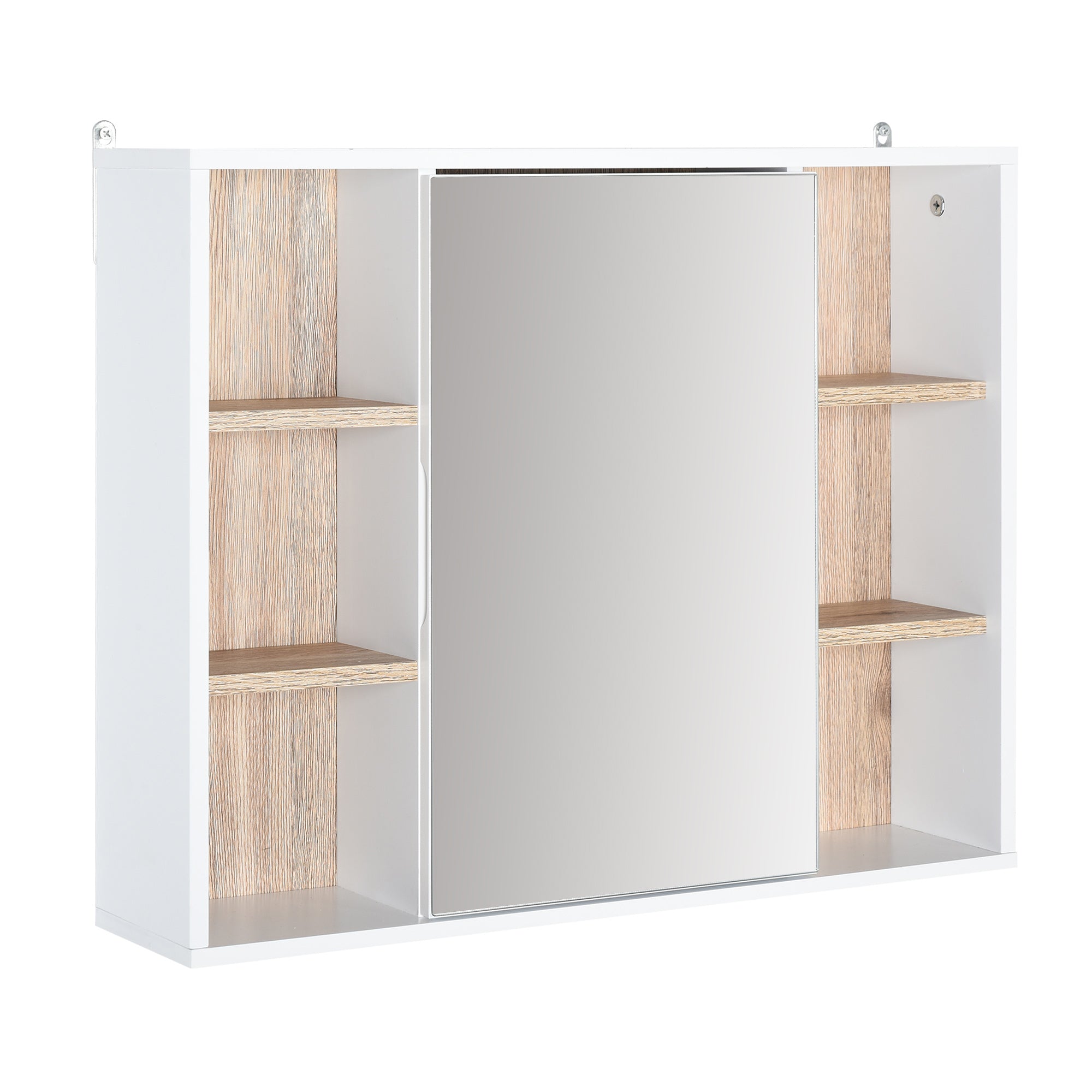 MCL Bathroom Mirror Cabinet, Wall Mounted Storage Cabinet with Open Cupboard and Adjustable Shelf, White