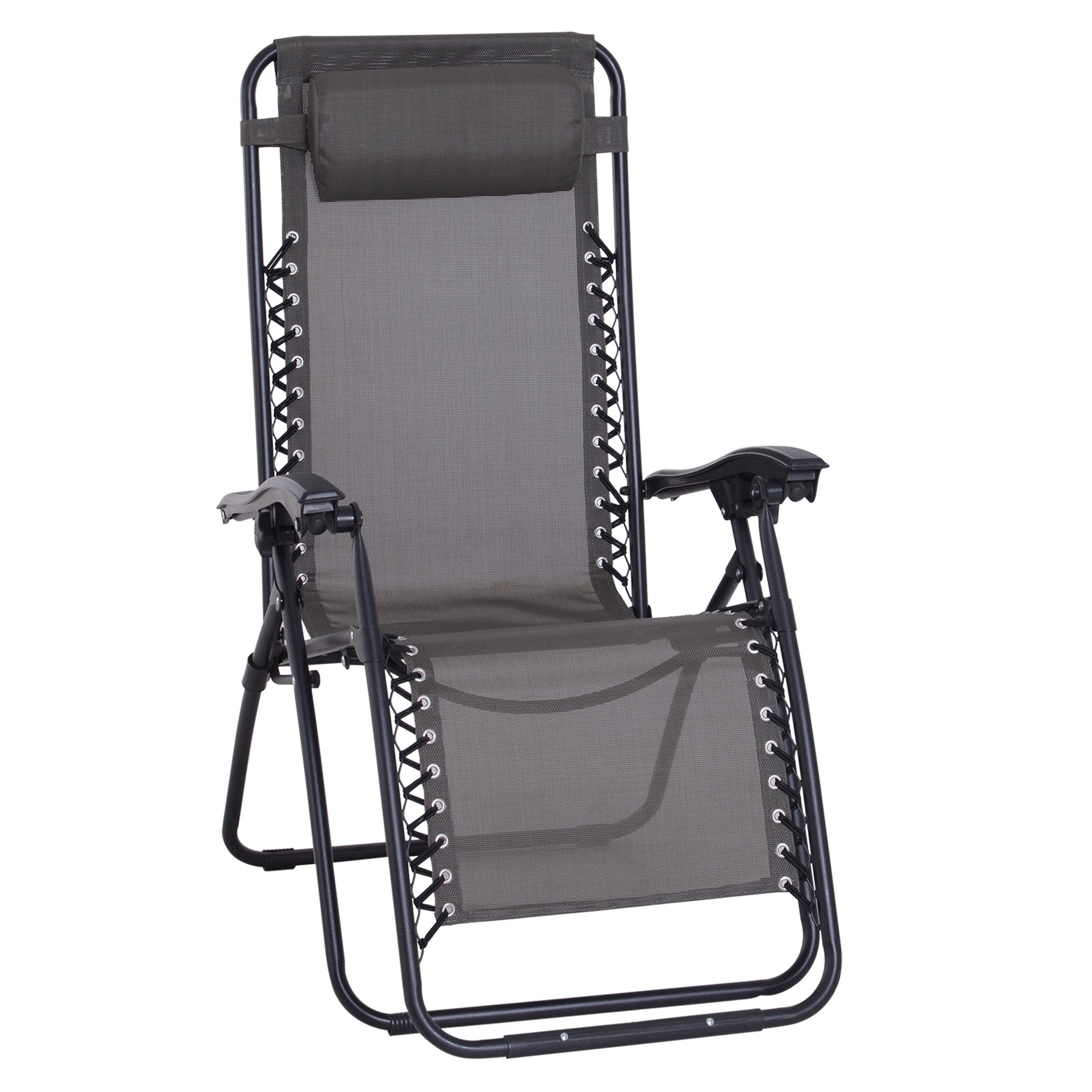 MCL Zero Gravity Chair Metal Frame Texteline Armchair Outdoor Folding and Reclining Sun Lounger with Head Pillow for Patio Decking Gardens Camping