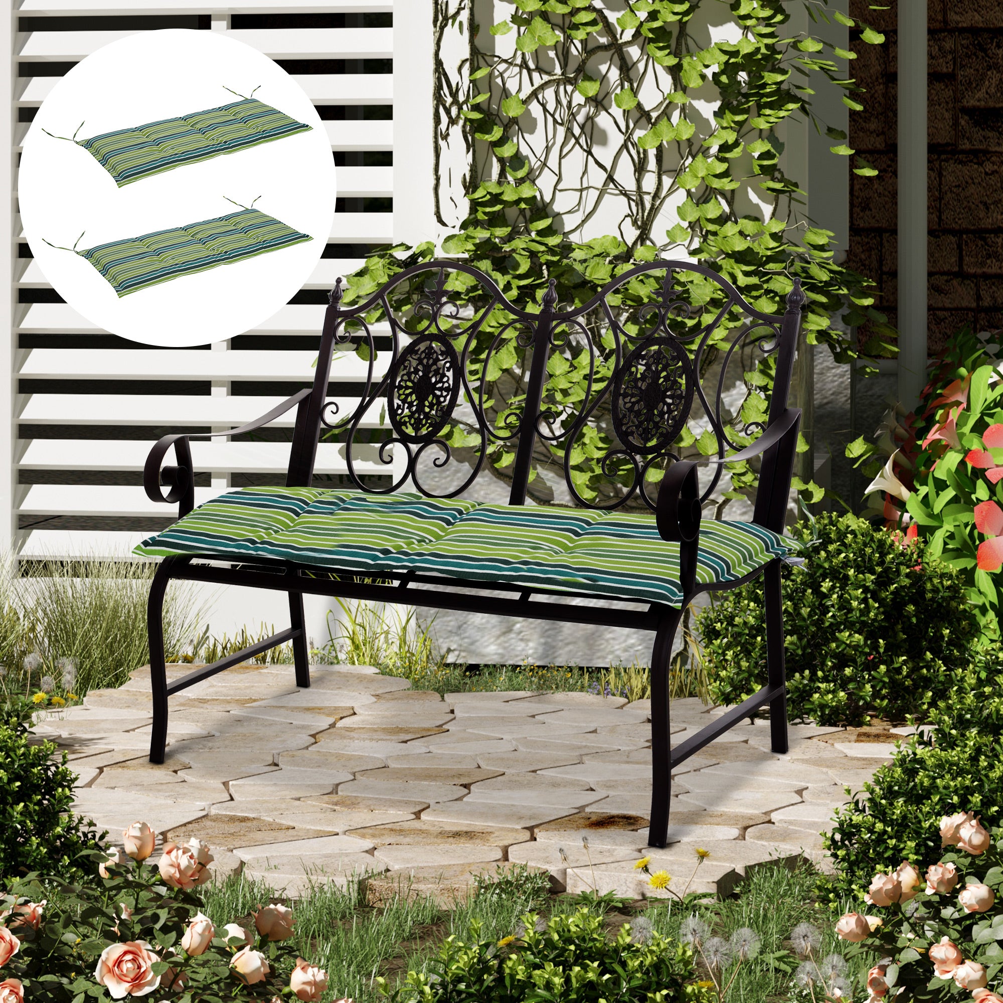 MCL Polyester Set Of Swing Chair Cushion Green Stripes