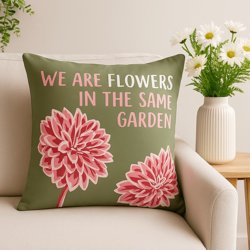 Printed Cotton Cushion Cover We Are Flowers Pink