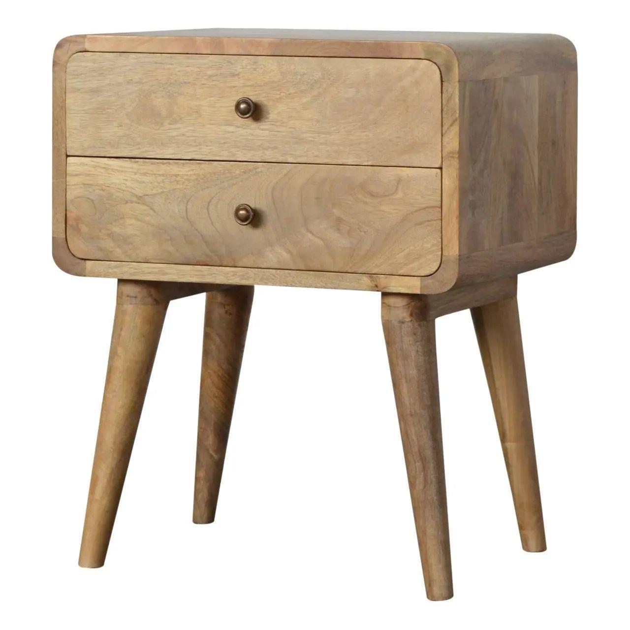 Curved Oak-ish Bedside Premium Compact Table with Storage