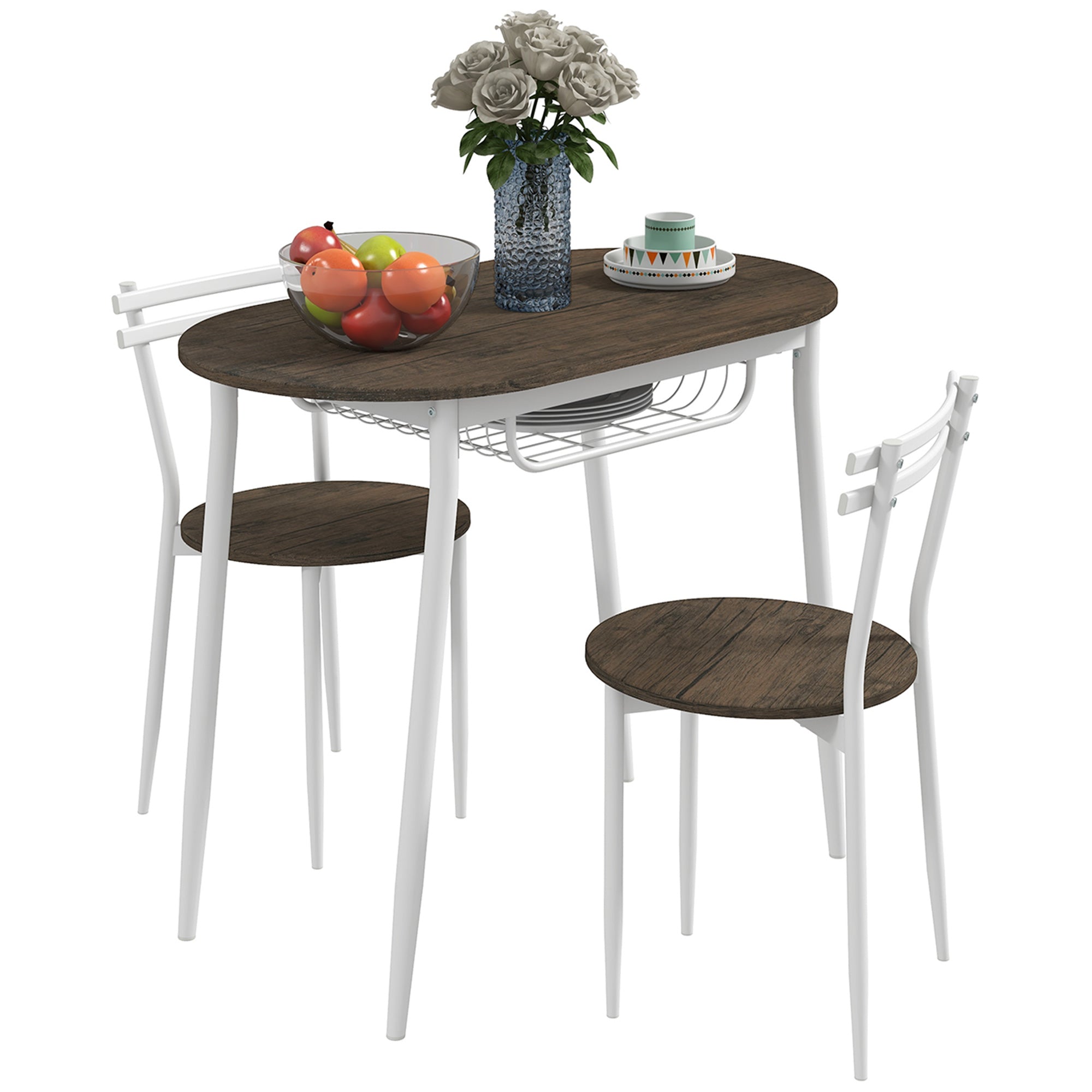 MCL -Piece Dining Table and Chairs Set, Oval Kitchen Table with Chairs, with Wire Storage Shelf and Steel Frame, Natural