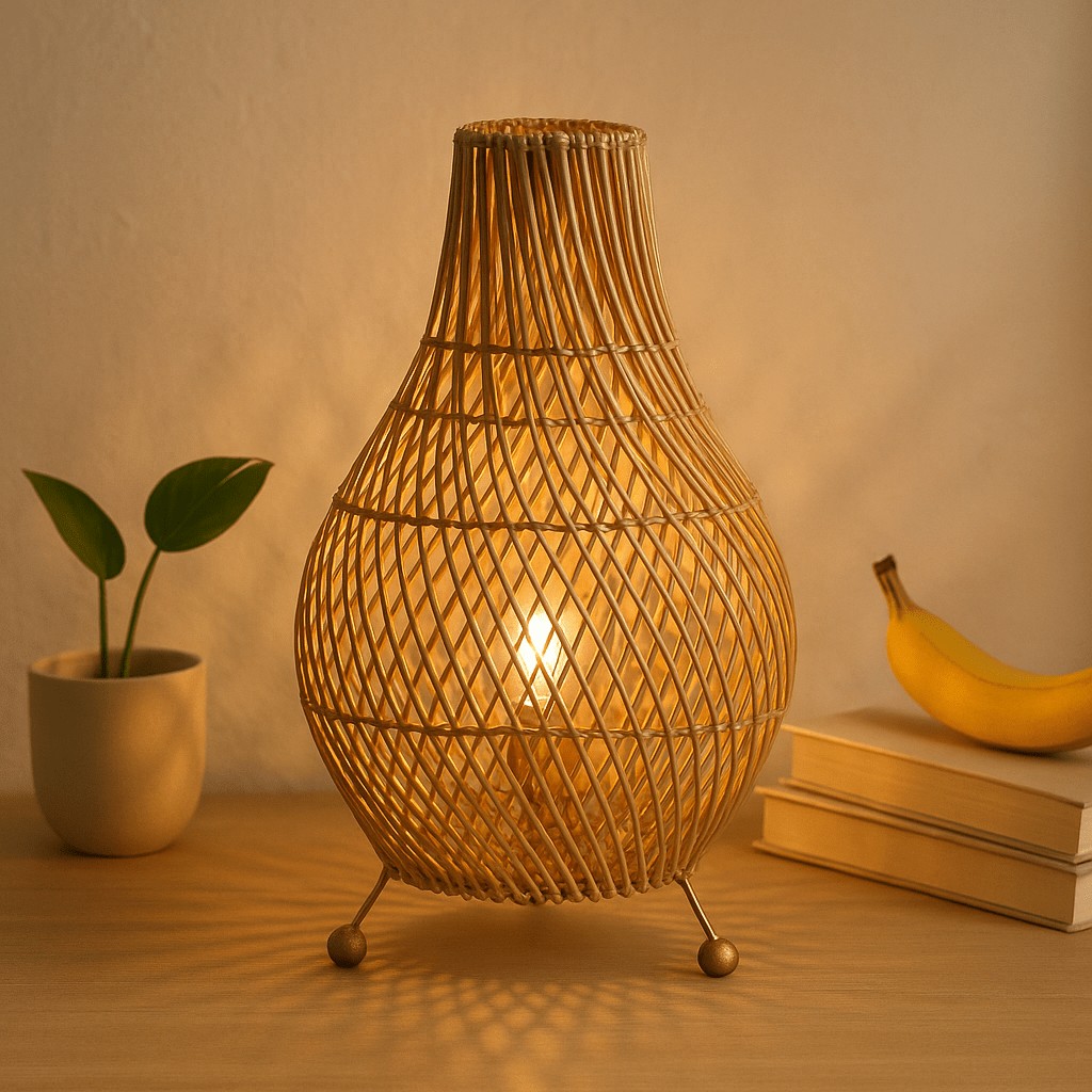 Rattan Table Lamp Natural Bulb Included