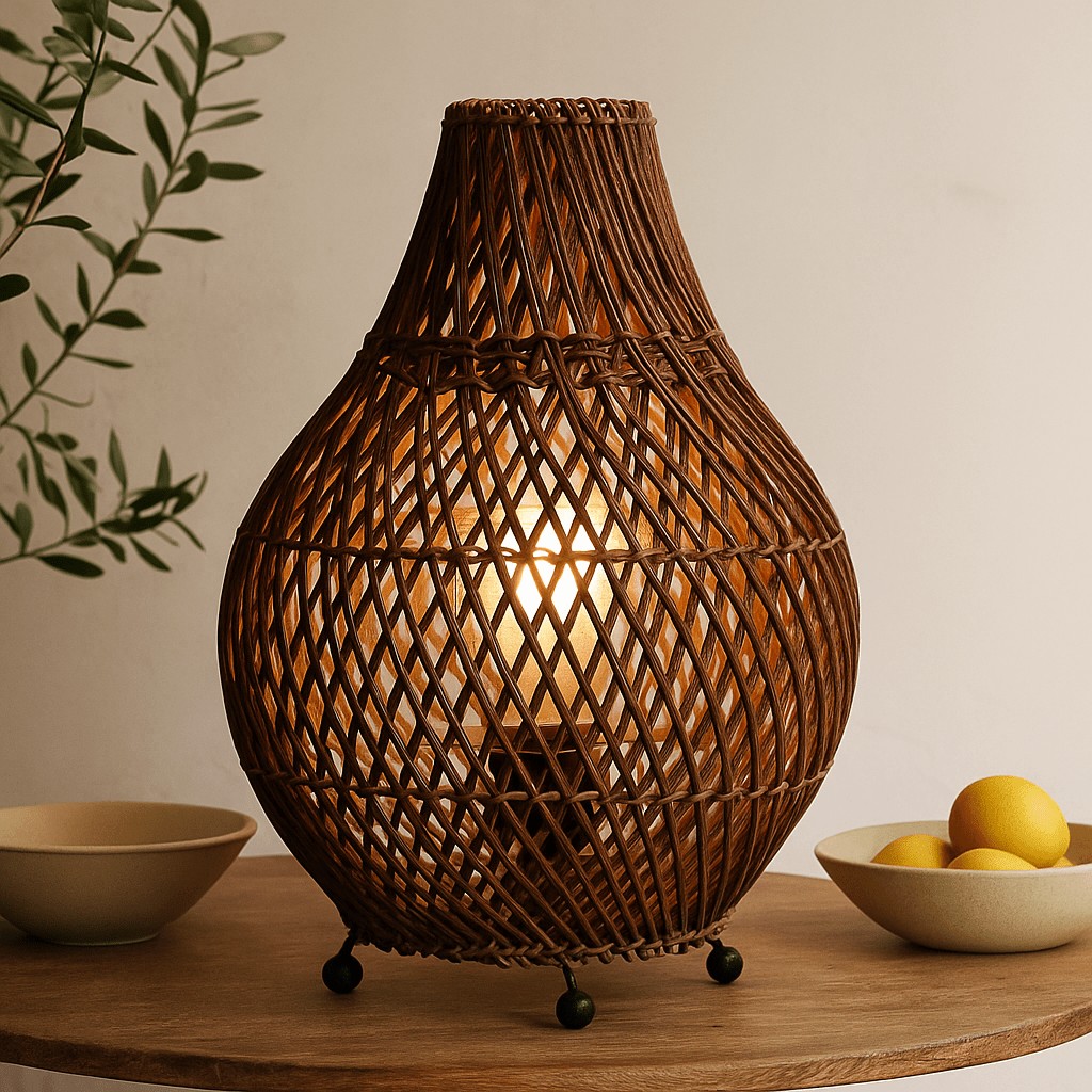Rattan Table Lamp With Plug Dark Brown