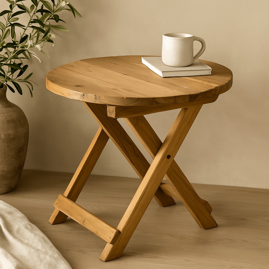 Round Folding Coffee Table Reclaimed Wood