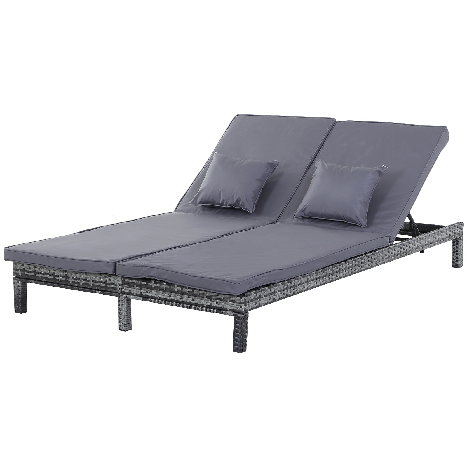 MCL Seater Rattan Lounger Adjustable Double Chaise Chair Loveseat w Cushion - Grey