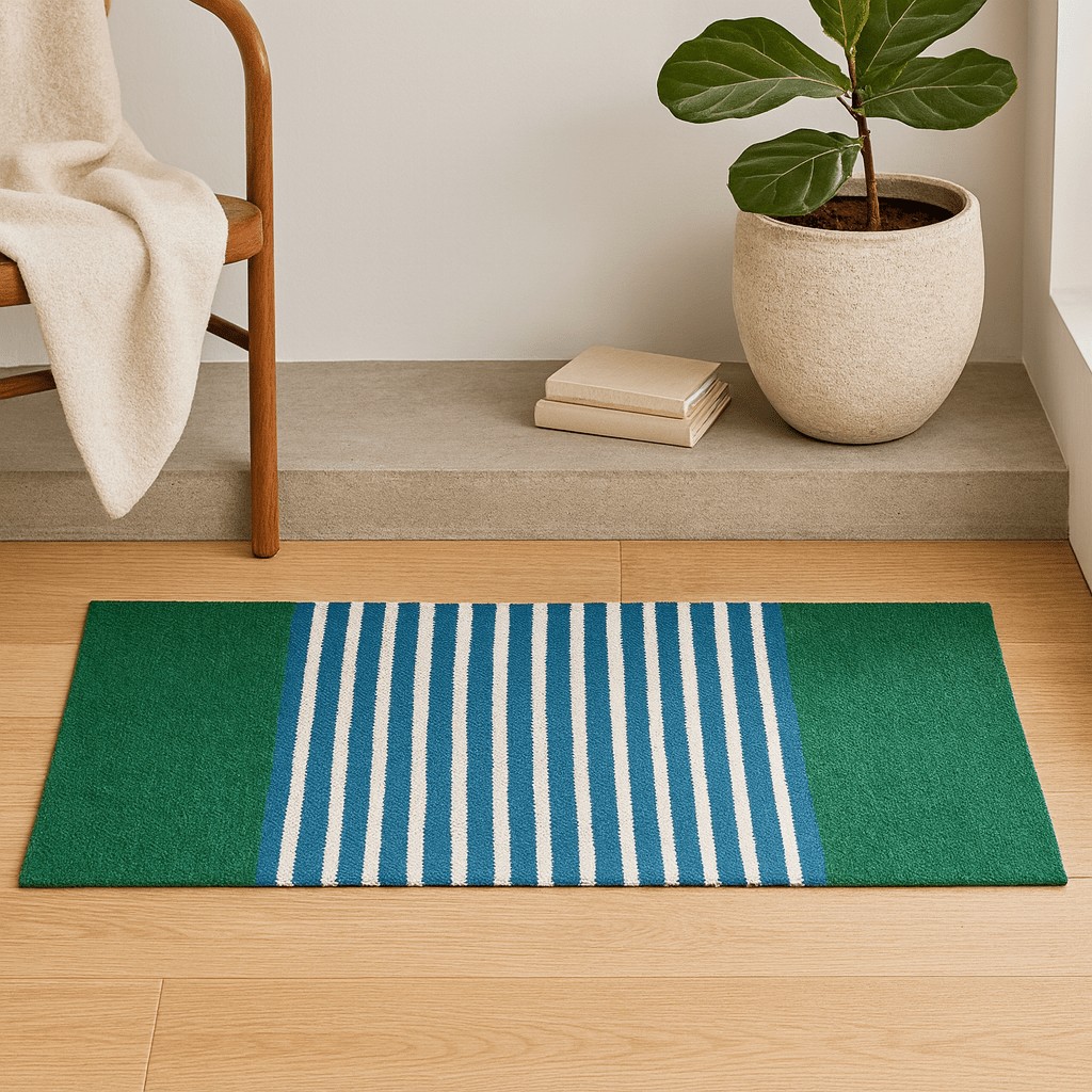 Runner Rug, Blue Green Cotton x