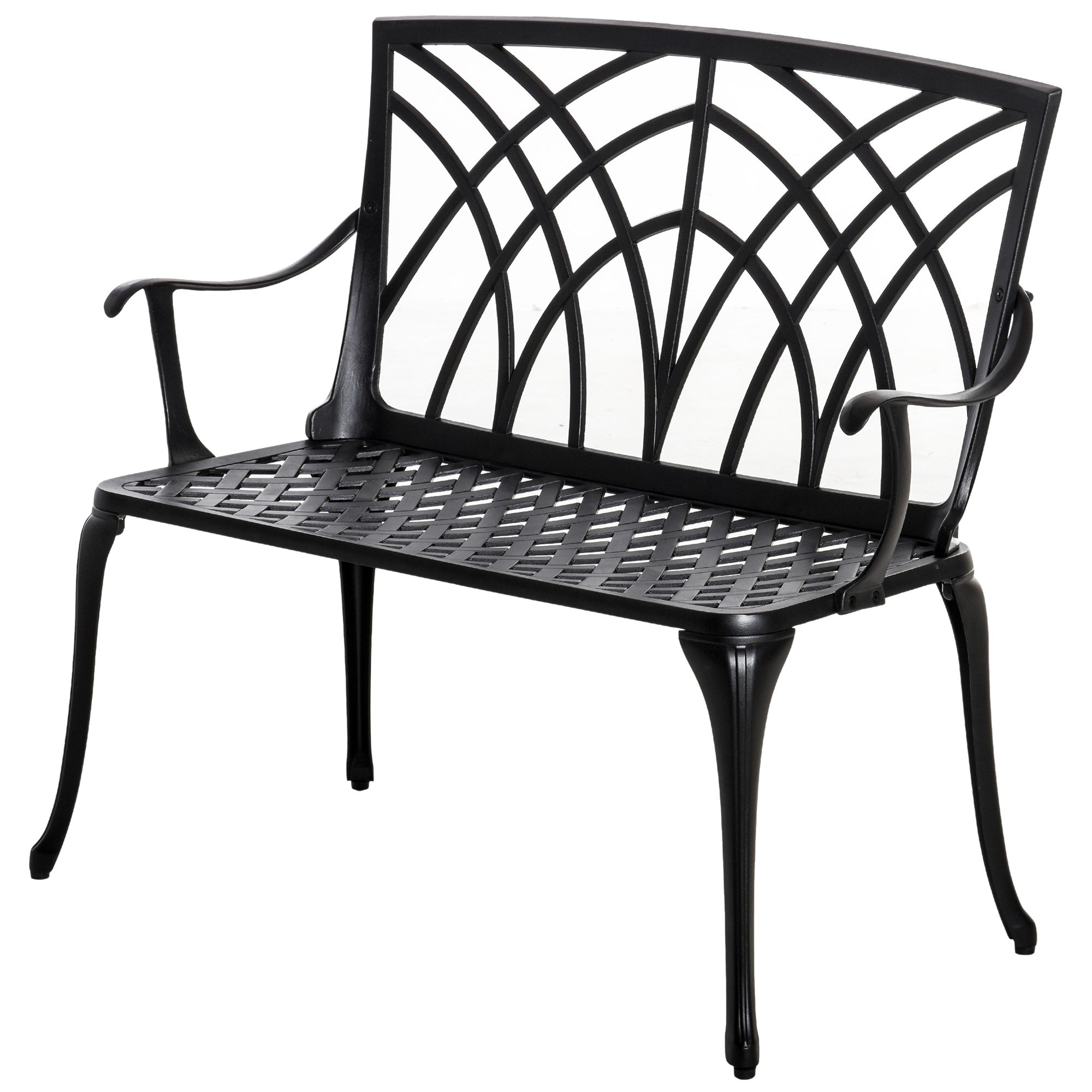 MCL -Seater Cast Aluminium Garden Bench Loveseat Outdoor Furniture Chair w Decorative Backrest & Ergonomic Armrest for Patio