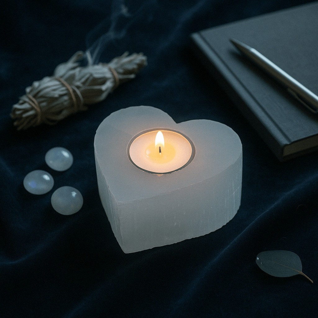 Selenite Candle Holder Heart Shaped