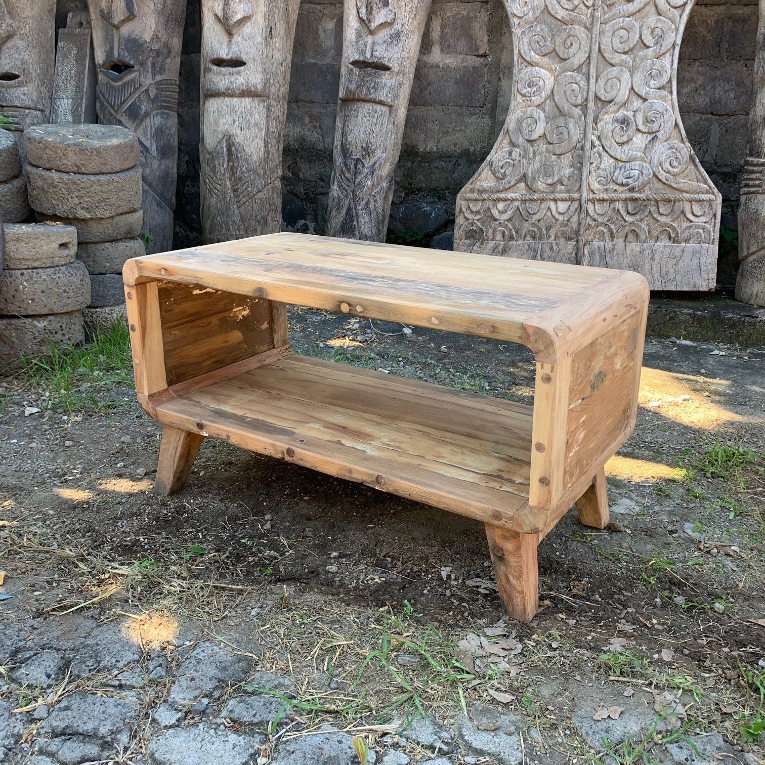 Small Round Coffee Table, Recycled Teak Wood