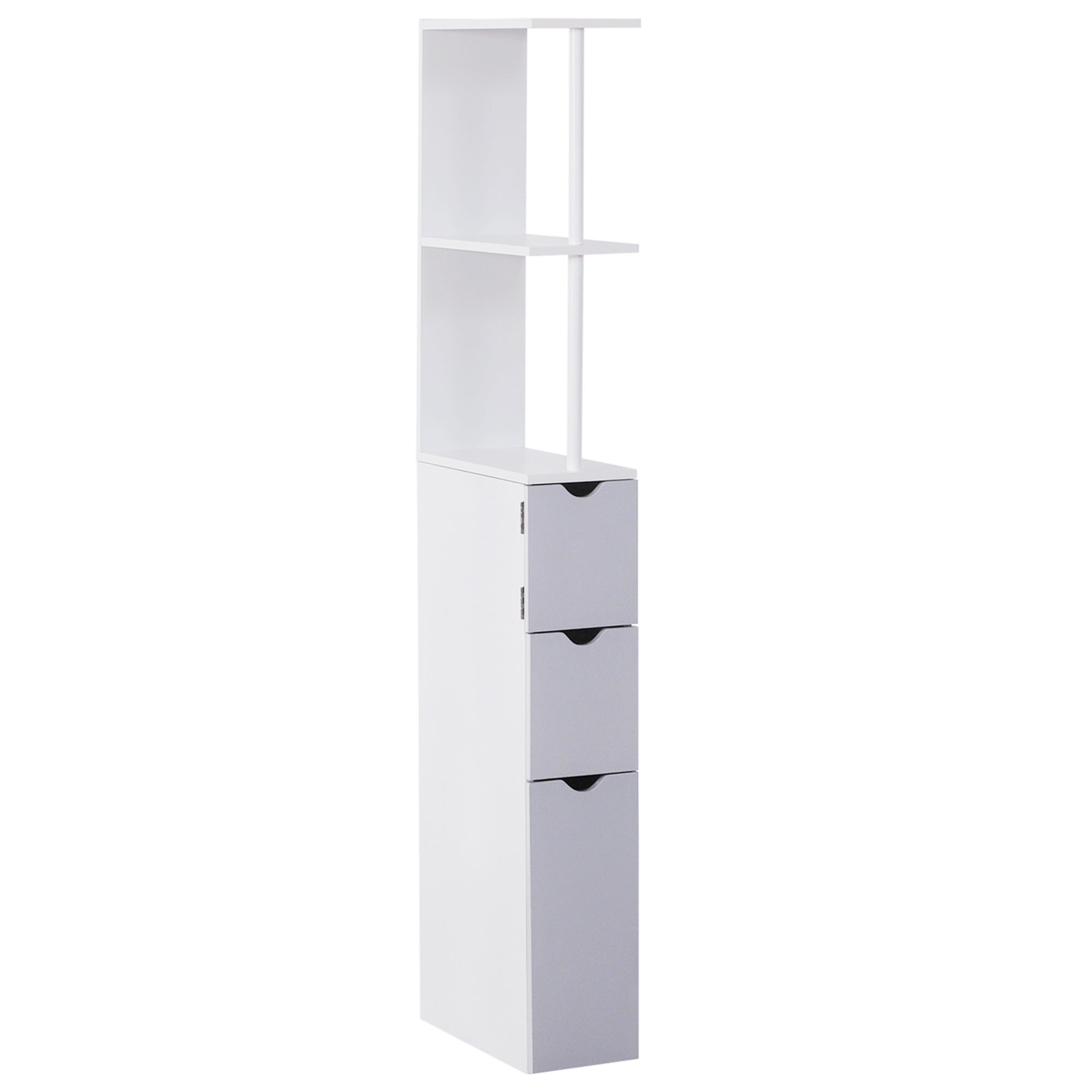 MCL Tall Bathroom Cabinet, Freestanding Bathroom Storage Cabinet with -Tier Shelf and Drawers, Narrow Cupboard Storage Unit, White, Grey