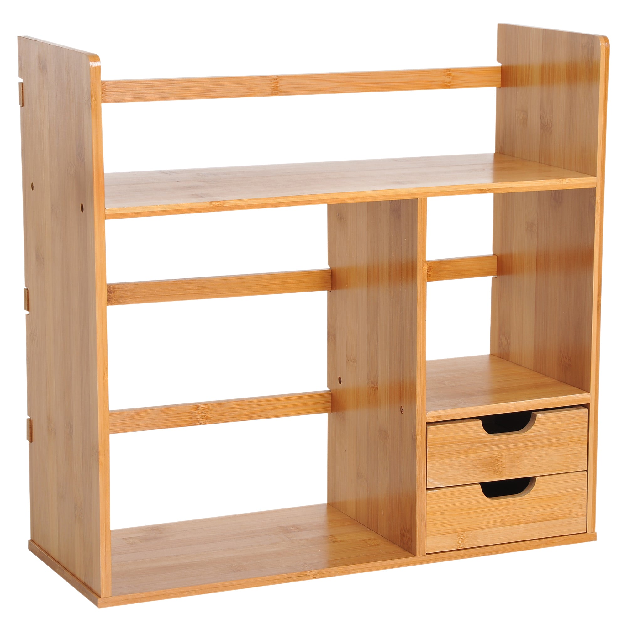 MCL Desk Organiser Compartments Desktop Bookshelf Stationery Storage Shelf Document File Holder with Drawers -way Reversed Use Bamboo