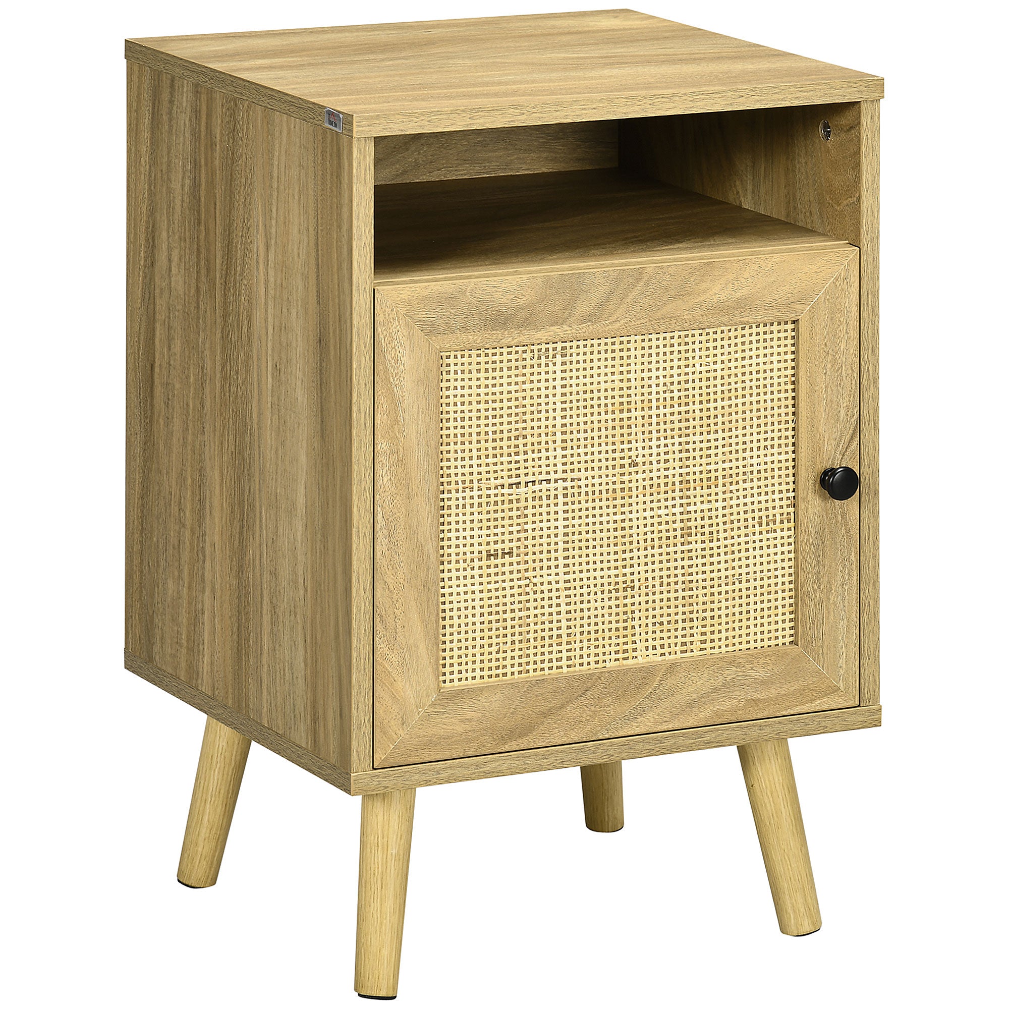 MCL Bedside Table with Rattan Element, Side End Table with Shelf and Cupboard, xx, Natural