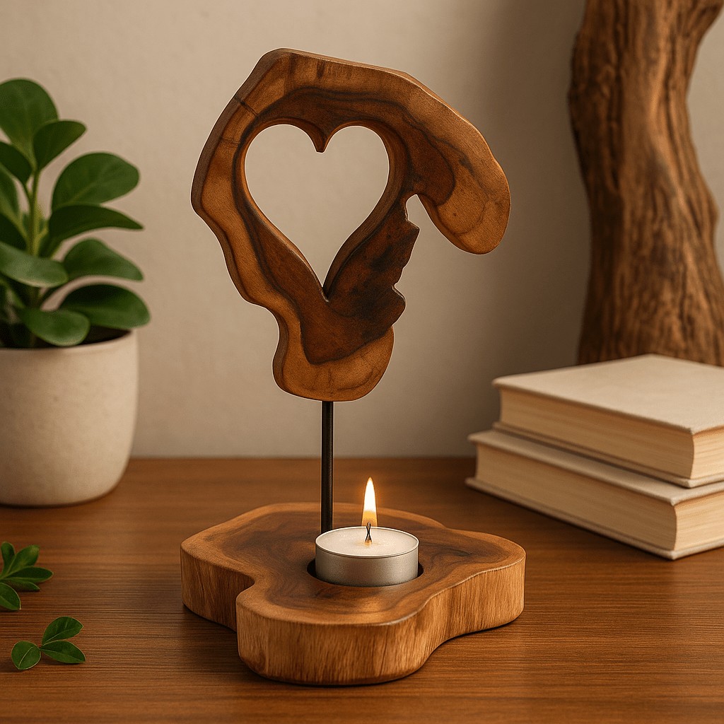 Tealight Candle Holder Wooden Heart