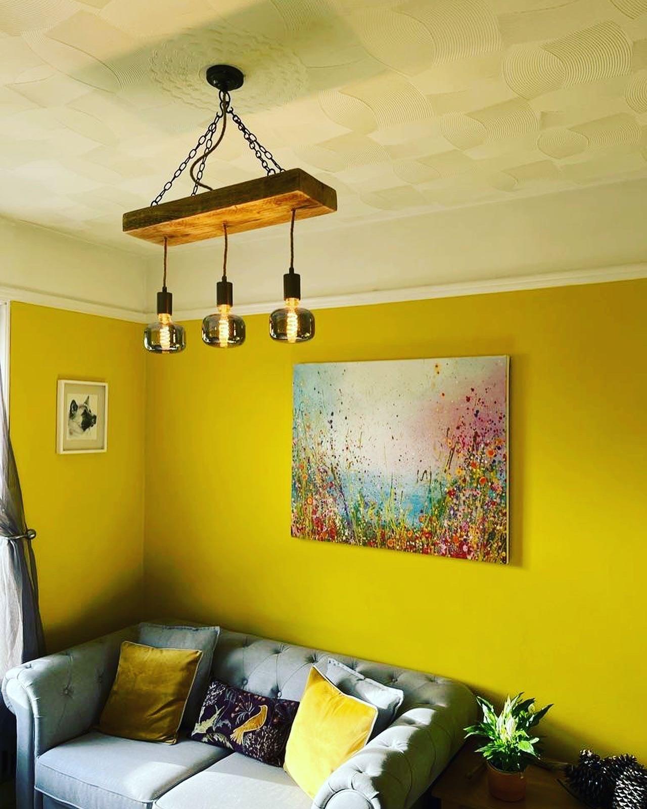 Triple Wooden Beam Chandelier - Norwegian Spruce Cluster Pendant Light -