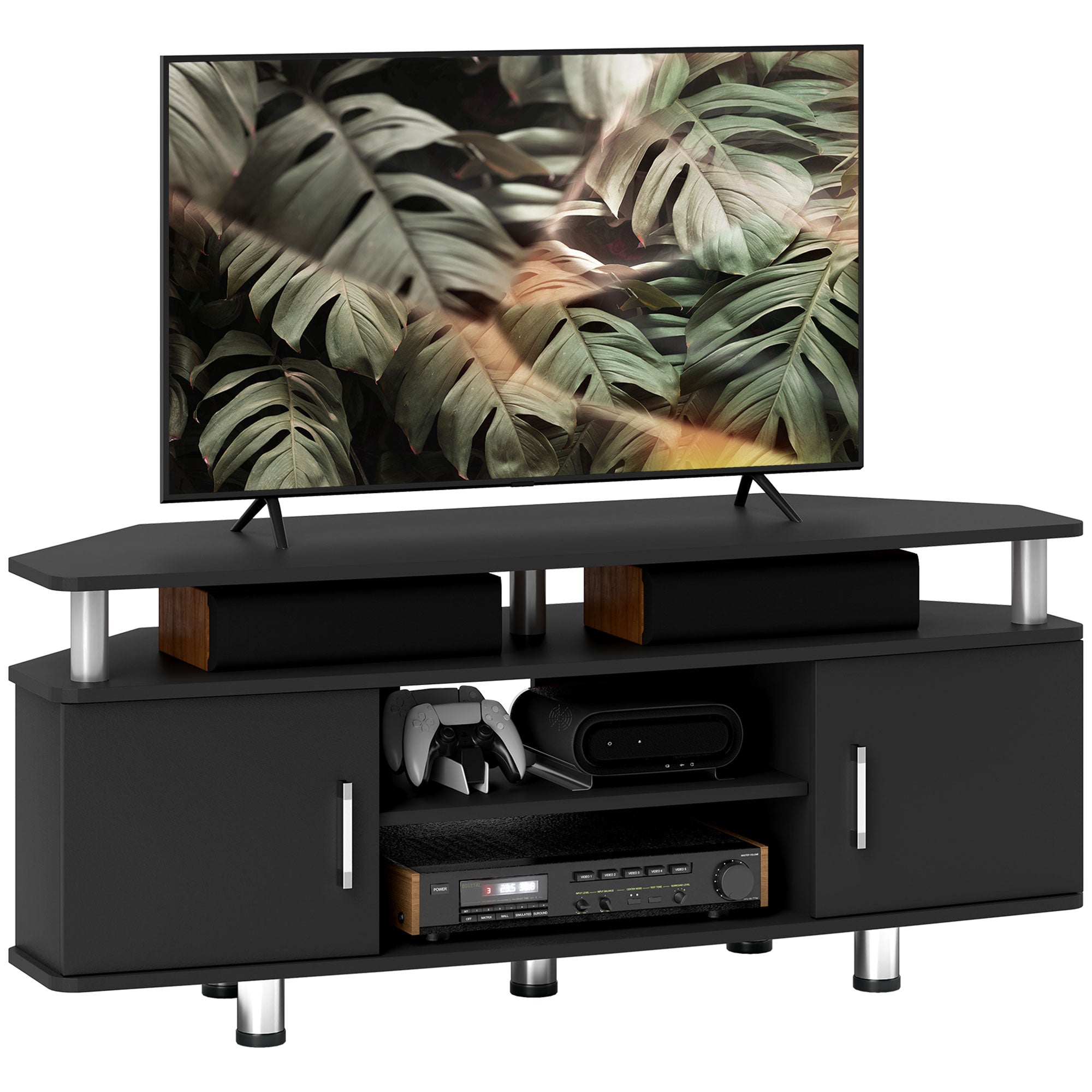 MCL TV Unit Cabinet for TVs up to Inches with Storage Shelves and Cupboard, Entertainment Centre for Living Room, Black