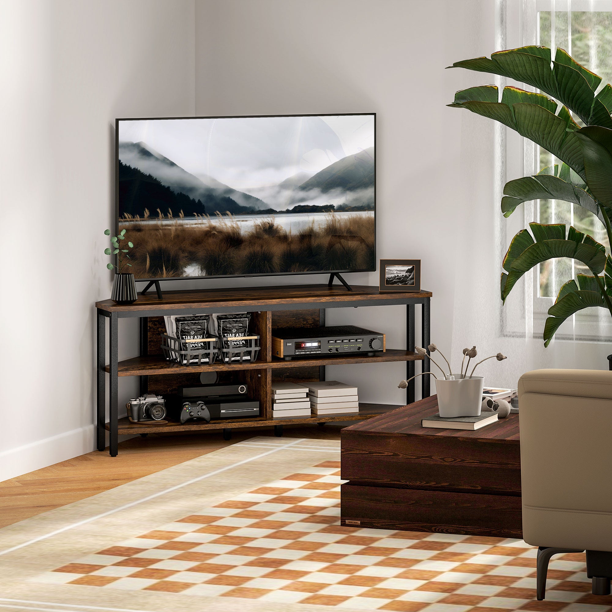 HOMCOM " TV Stand Cabinet, TV Unit with Storage Shelves, Rustic Brown