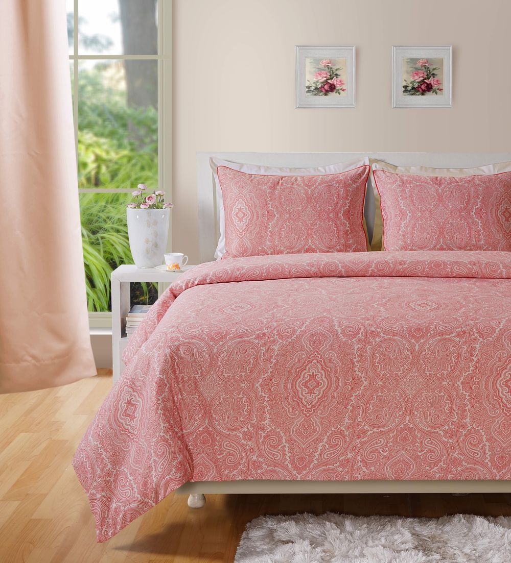 Premium TC Paisley Print Duvet Set - Red; Soft, Lustrous & Easy Iron - Buy Now!
