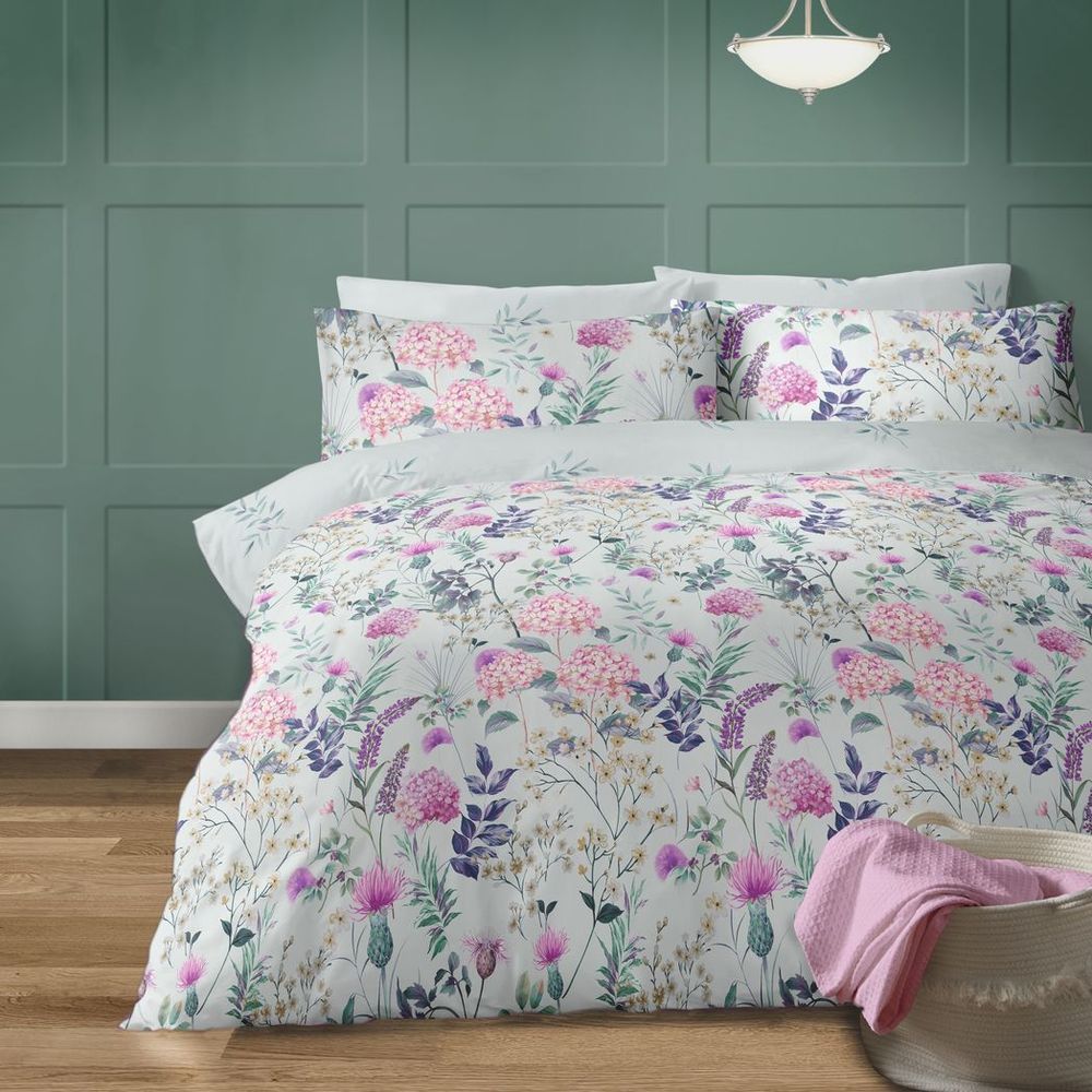 Harlow Duck Egg Floral Polycotton Duvet Cover Set - Super King Bed