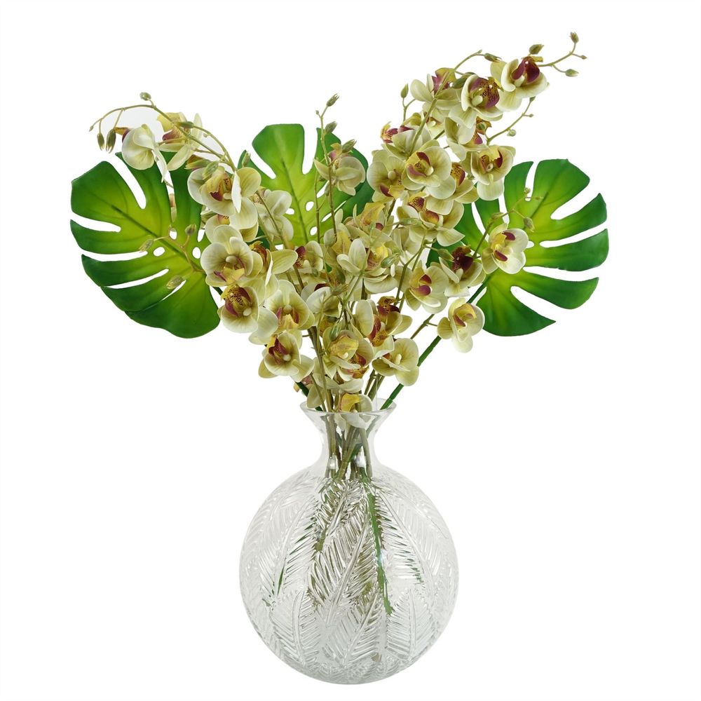 Tropical Orchid Display with Glass Ball Vase