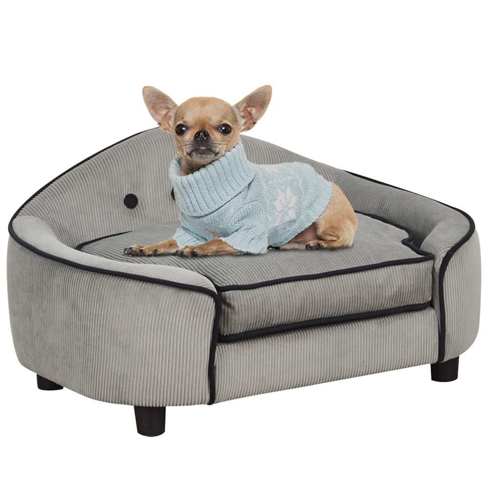 Cozy Grey Dog Sofa Bed with Padded Cushion - Ideal for and S Size Dogs