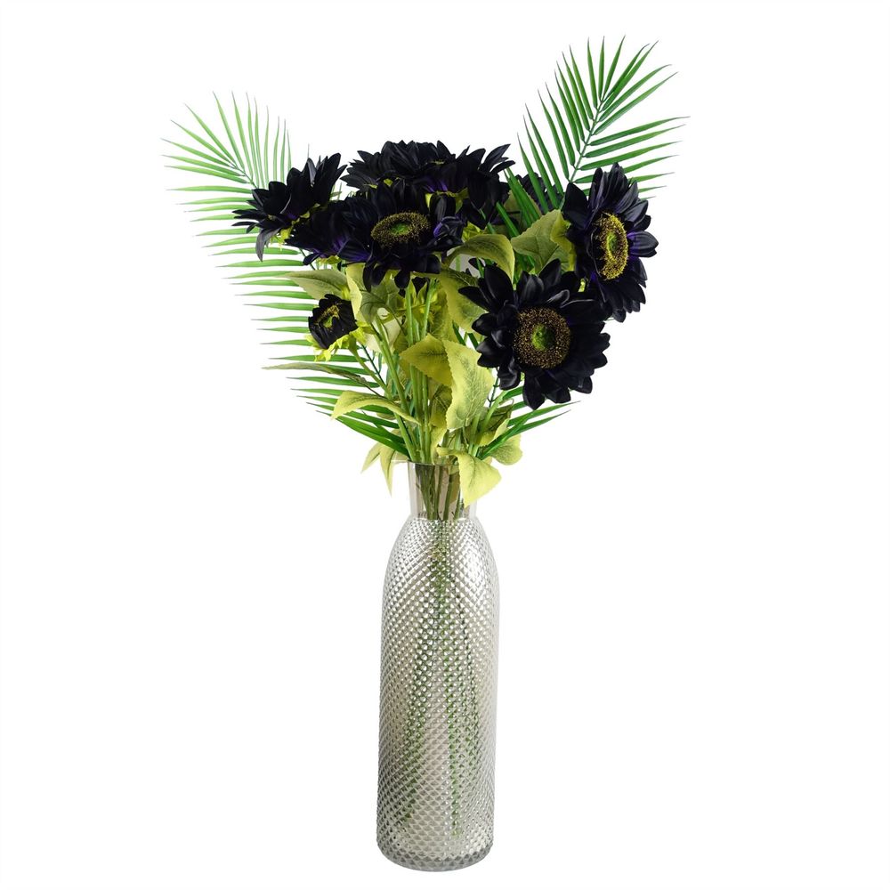 Premium Purple Sunflower Arrangement + Glass Vase - Complete Set for Stunning Display