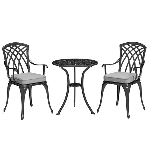 Outsunny PCs Aluminium Garden Coffee Table Set w Parasol Hole & Cushions