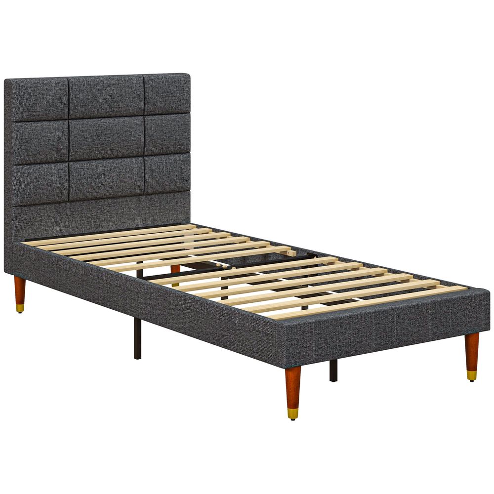 HOMCOM ft Upholstered Single Bed Frame w Wooden Slat No Box Spring Needed - W x D x H