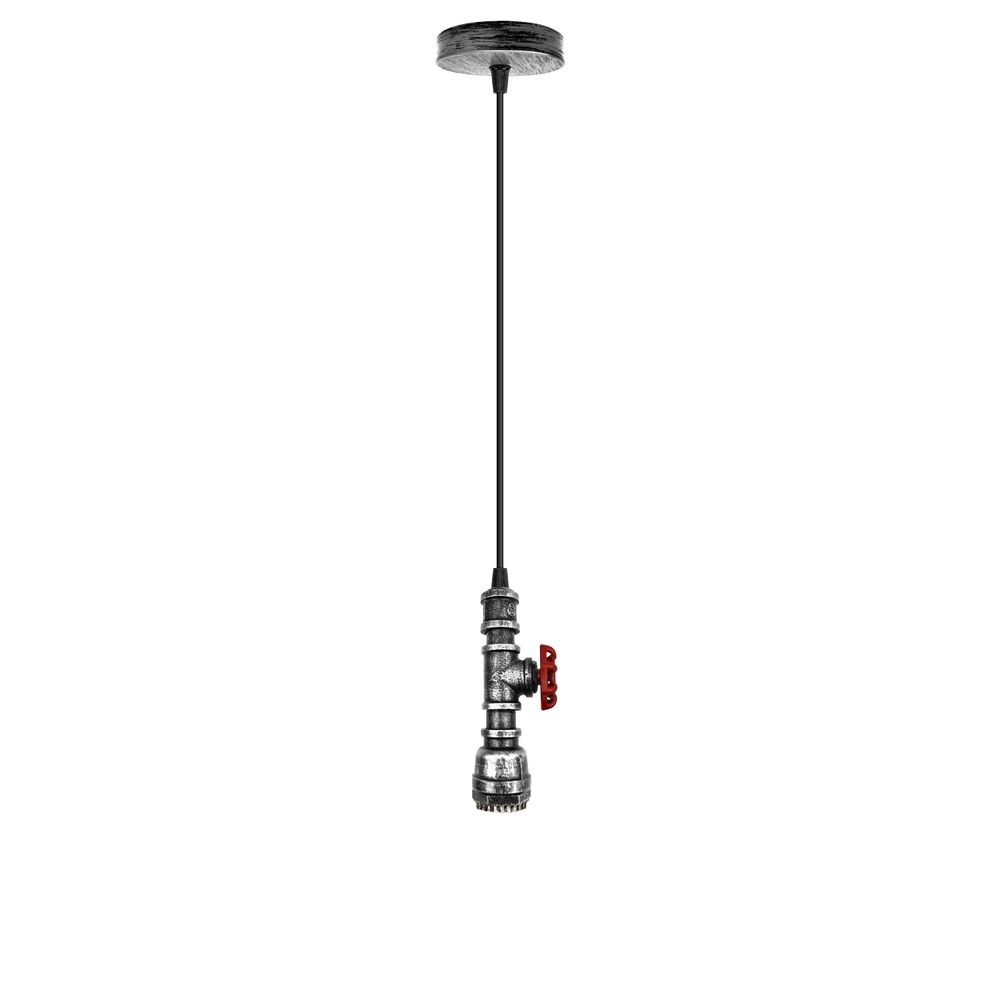 Vintage industrial metal pendant pipe light E fitting adjustable cable - without bulb Brushed silver