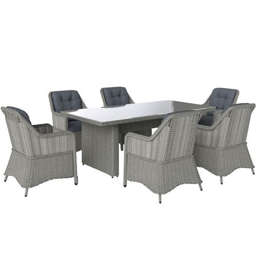 Outsunny Seater Rattan Dining Set with Glass Top Table and Cushions, Grey