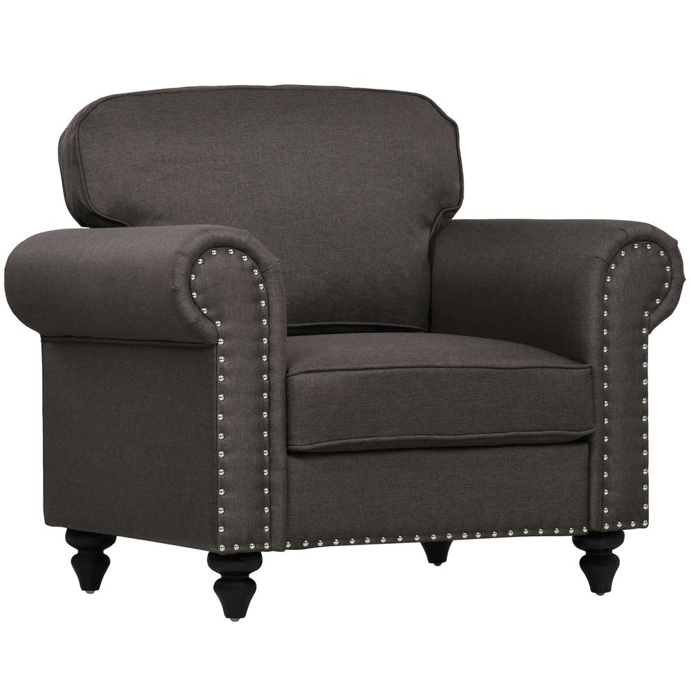 HOMCOM Mid-Century Armchair Upholstered Accent Chair w Wood Frame, Brown