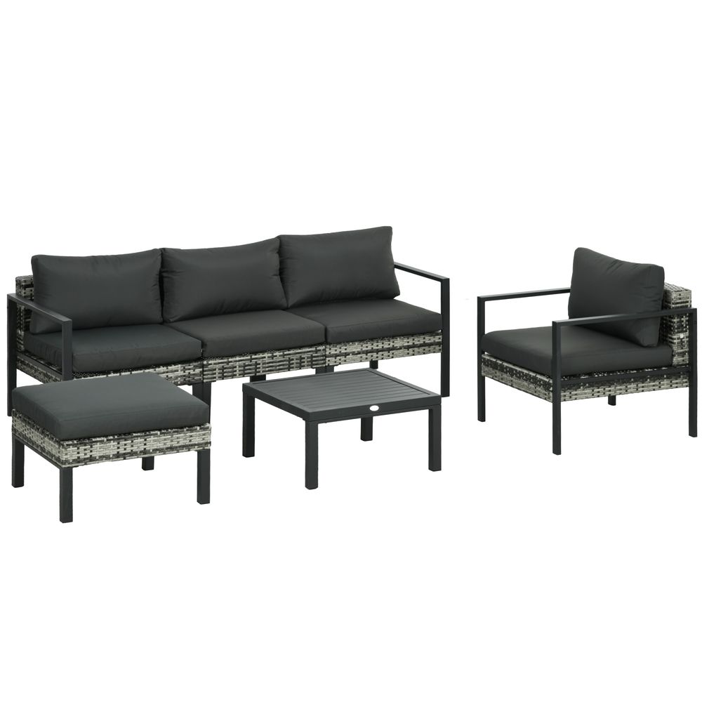 Premium Outsunny -Piece Rattan Garden Furniture Set - Table, Cushion, Light Grey - Charcoal grey