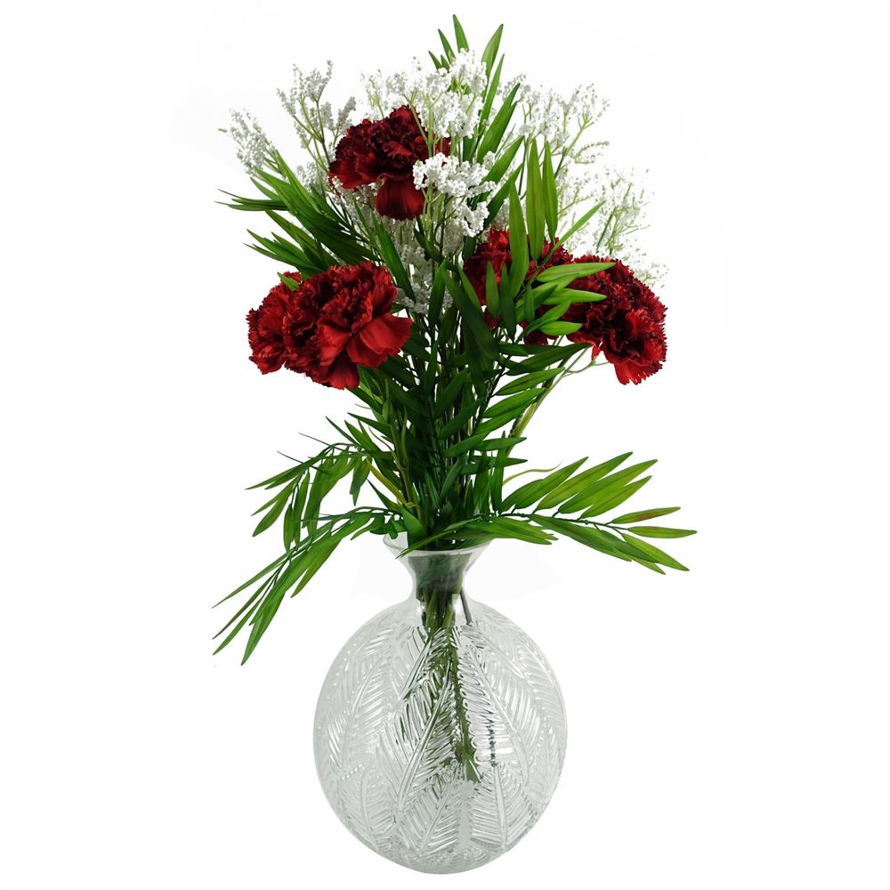 Premium Red Carnations Glass Ball Vase - Best Quality, Complete Pack - Artificial Flower Arrangement