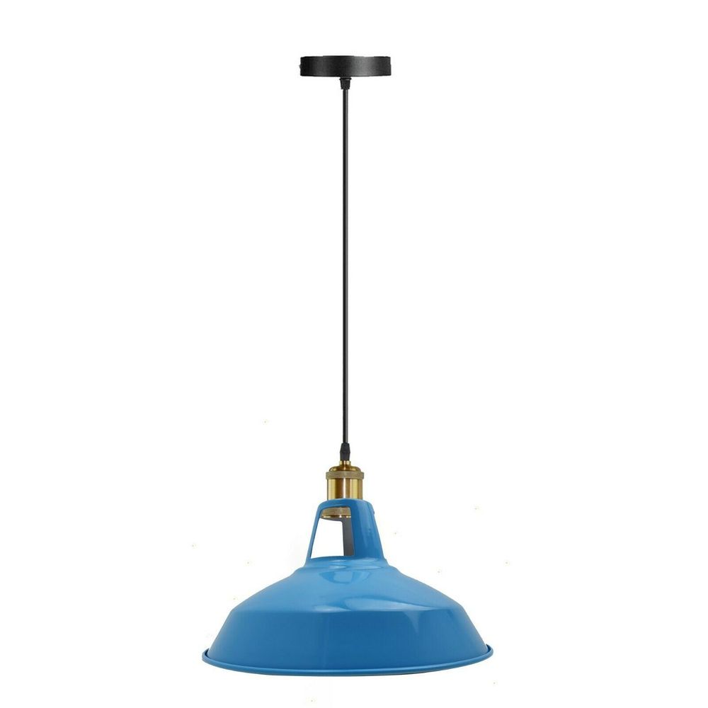 Modern Vintage Industrial Retro Metal Lamp Shade Loft Pendant Ceiling Light - With Bulb Blue