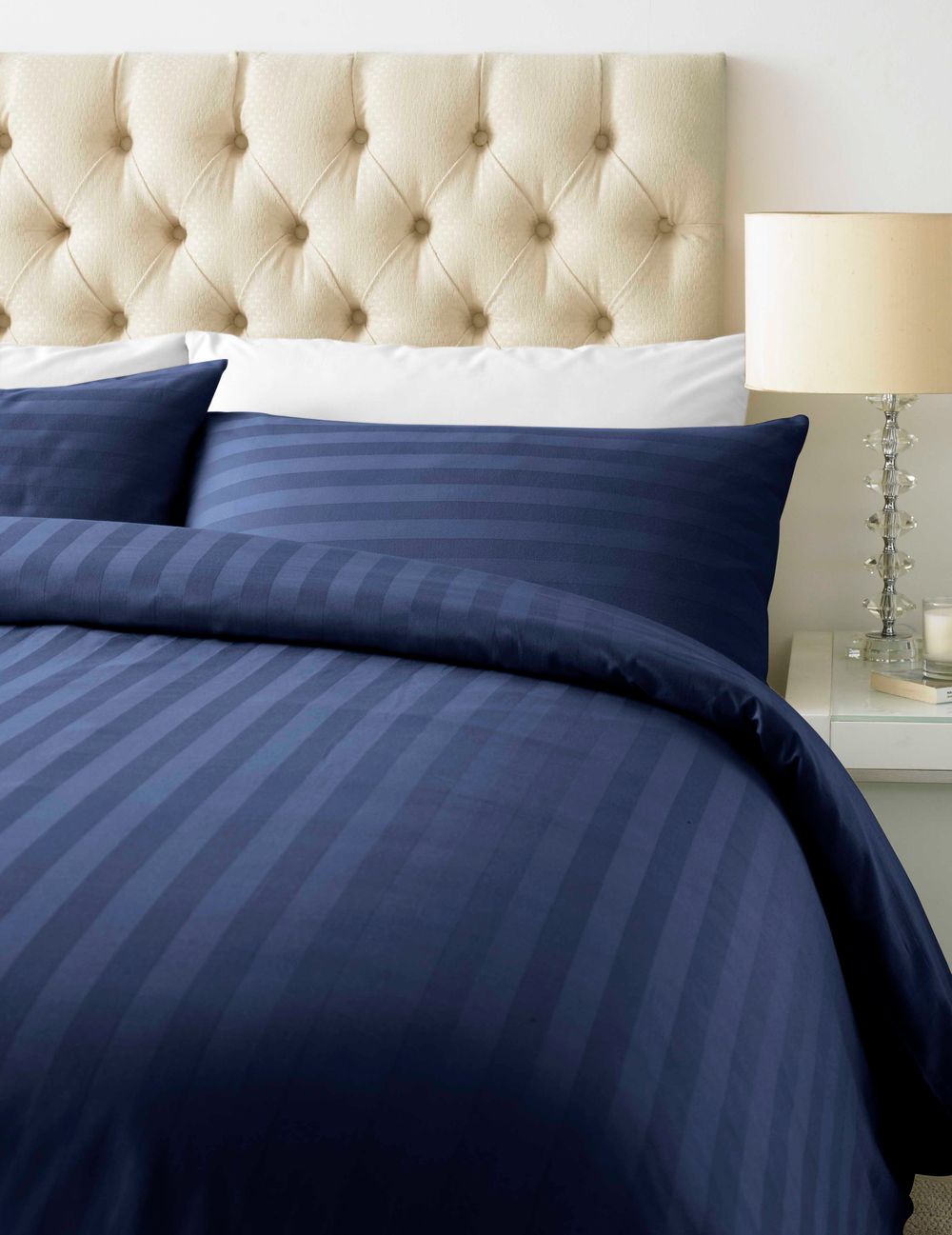 TC - Cotton Rich Satin Stripe Duvet Cover Set Navy