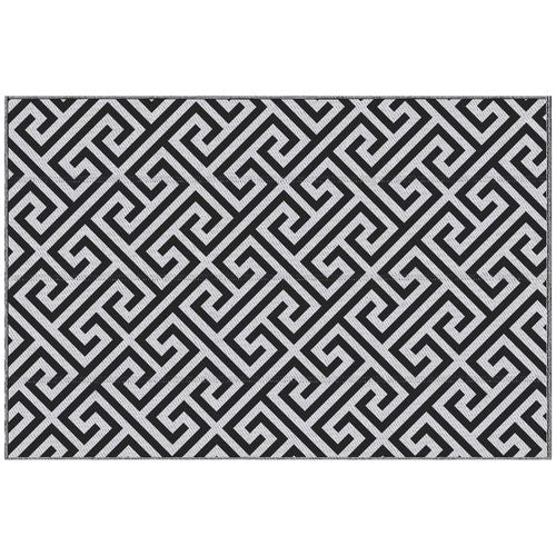 Outsunny x xft Outdoor Rug Reversible Mat Plastic Straw Rug Portable RV Camping Mat for Garden Deck Picnic Indoor, Black & White