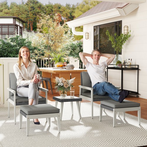 Outsunny Pieces Rattan Patio set with Acacia Wood Top Coffee Table