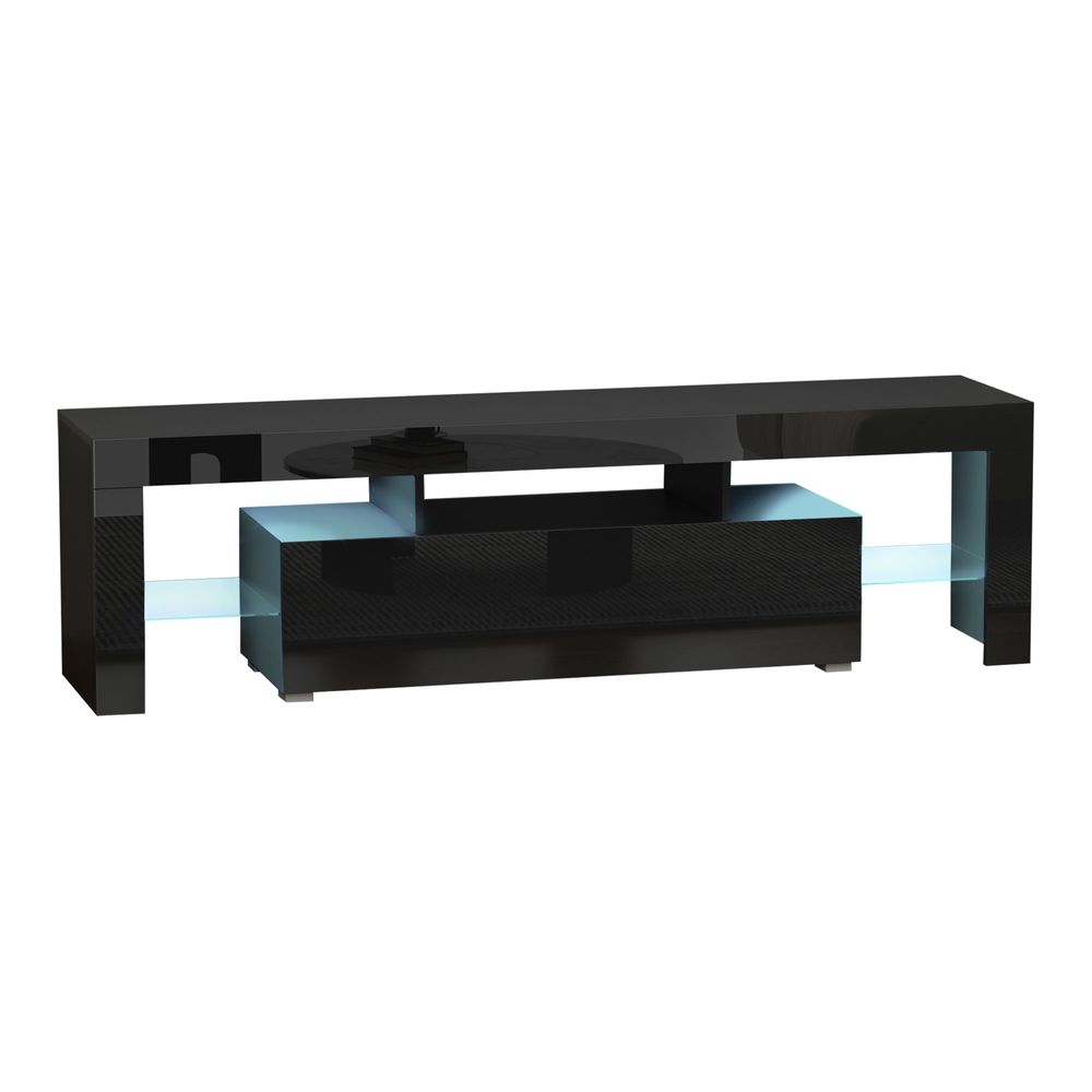 HOMCOM High Gloss TV Stand Cabinet W LED RGB Lights and Remote Control Black