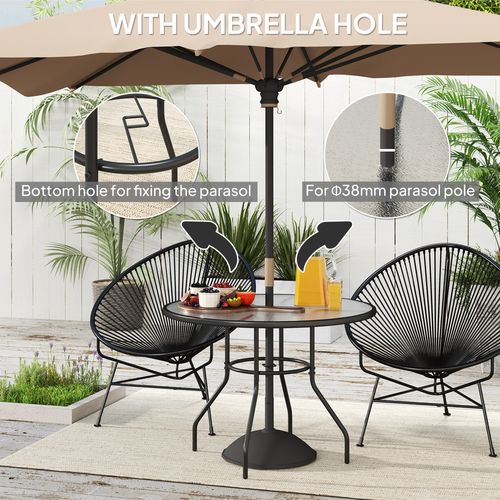 Outsunny Outdoor Round Dining Table Tempered Glass Top w Parasol Hole