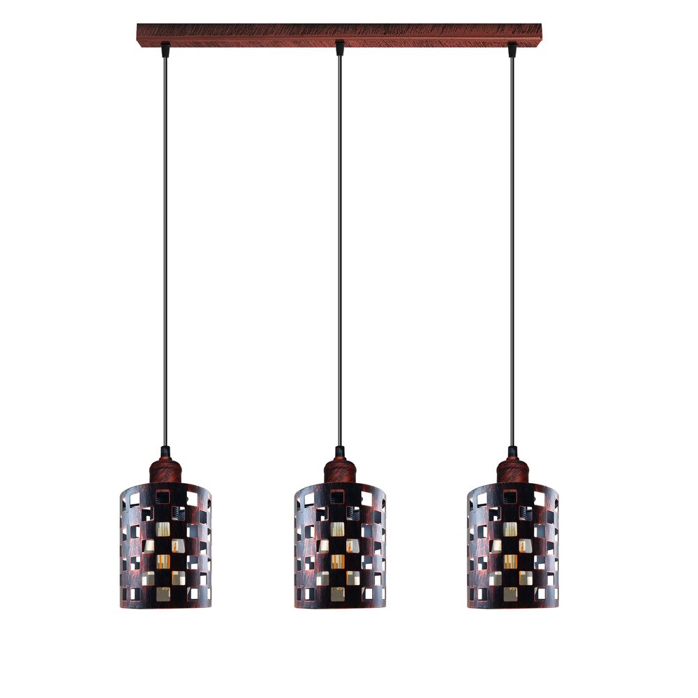 Rustic Red Head Pendant Light: Vintage Industrial Style, Brushed Metal, E Base, Adjustable Cord, Cage Lamp Shade