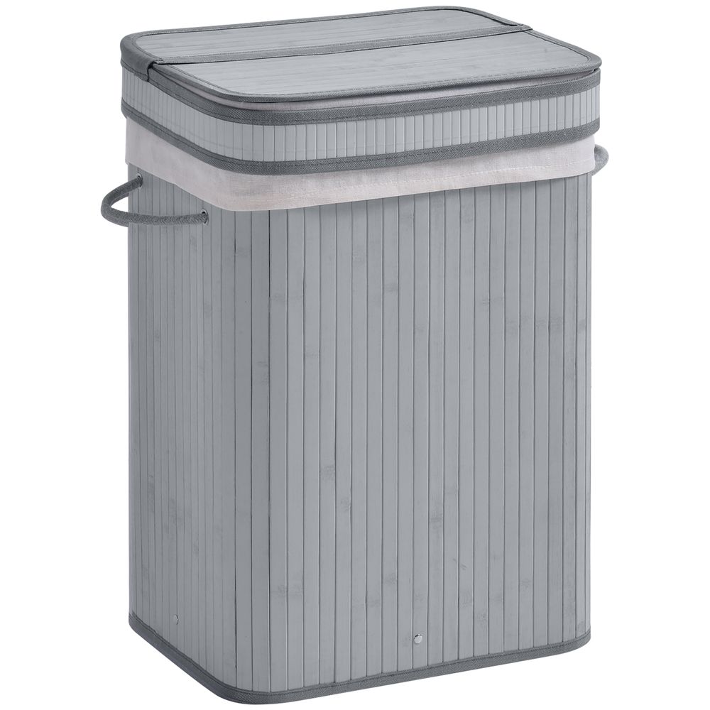 L Flip Lid Bamboo Laundry Basket Grey