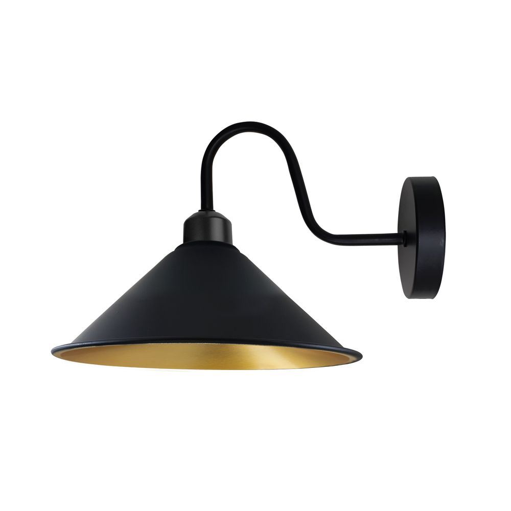 Elegant Black Gold Wall Light Fixture - Vintage Swan Neck Cone Shape - E Base - Year Warranty