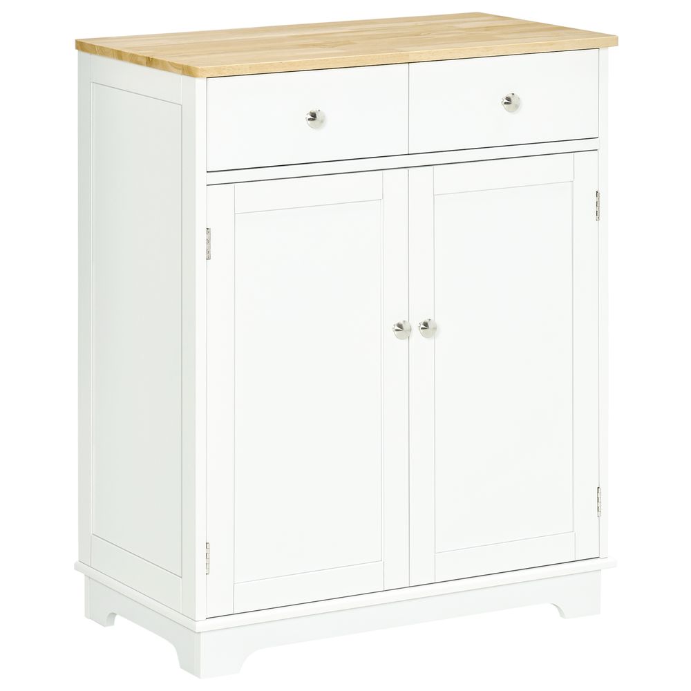 HOMCOM Kitchen Floor Cabinet Side Storage Cupboard Multi-use Sideboard Table with Solid Wood Top, Adjustable Shelf,Drawer for Dining Room, Living