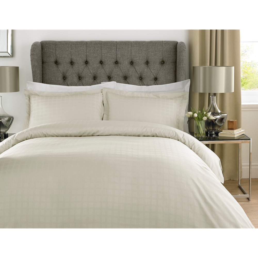 Premium TC Satin Stripe Check Duvet Set - % Cotton Cream